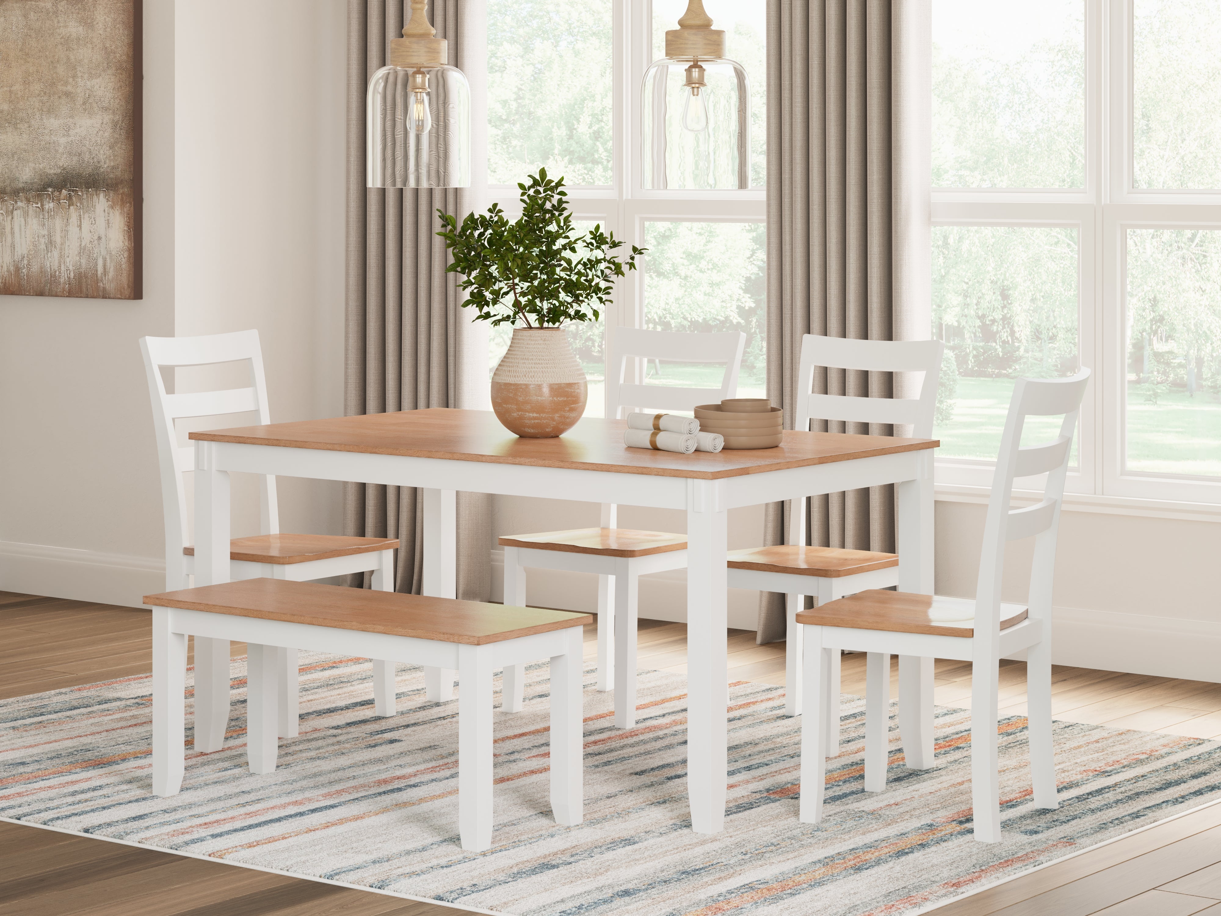 Coral Furniture - Ashley Furniture - Gesthaven Dining Room - Dining Room Table Set (6/CN) / Natural/White - D398-325
