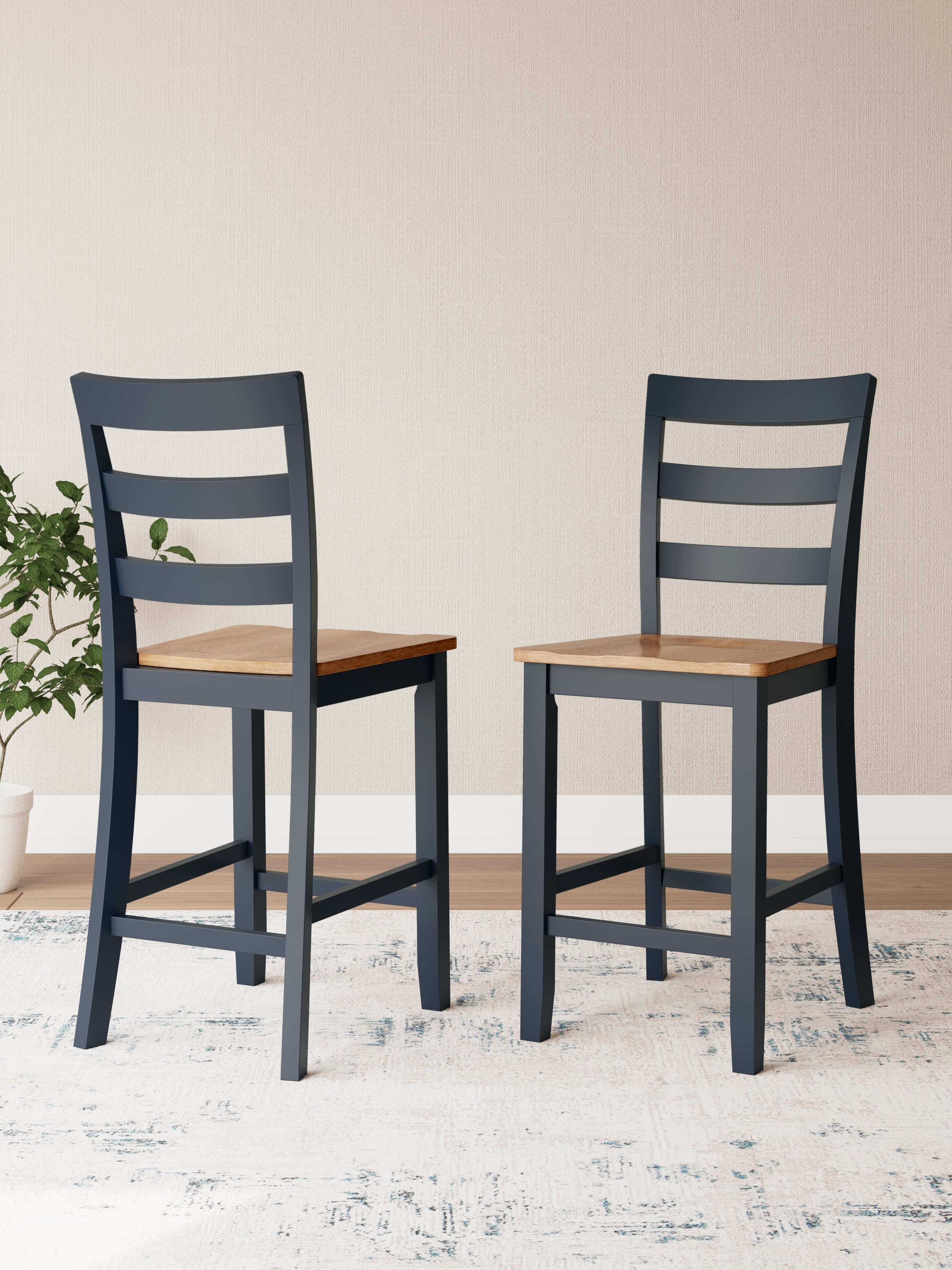 Coral Furniture - Ashley Furniture - Gesthaven Dining Room - Counter Height Barstool (Set of 2) / Natural/Blue - D399-124X2