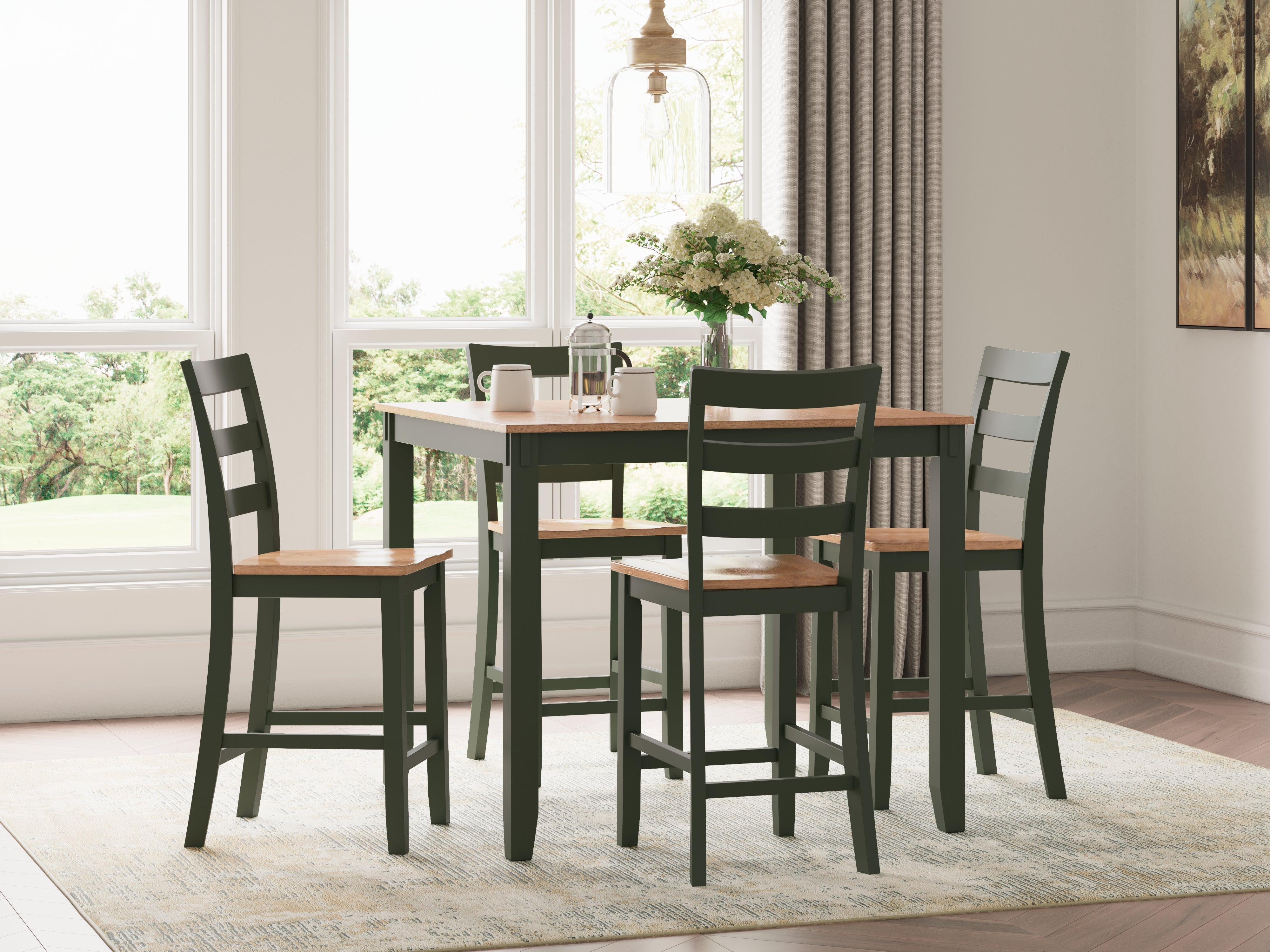Coral Furniture - Ashley Furniture - Gesthaven Dining Room - DRM Counter Table Set (5/CN) / Natural/Green - D401-223