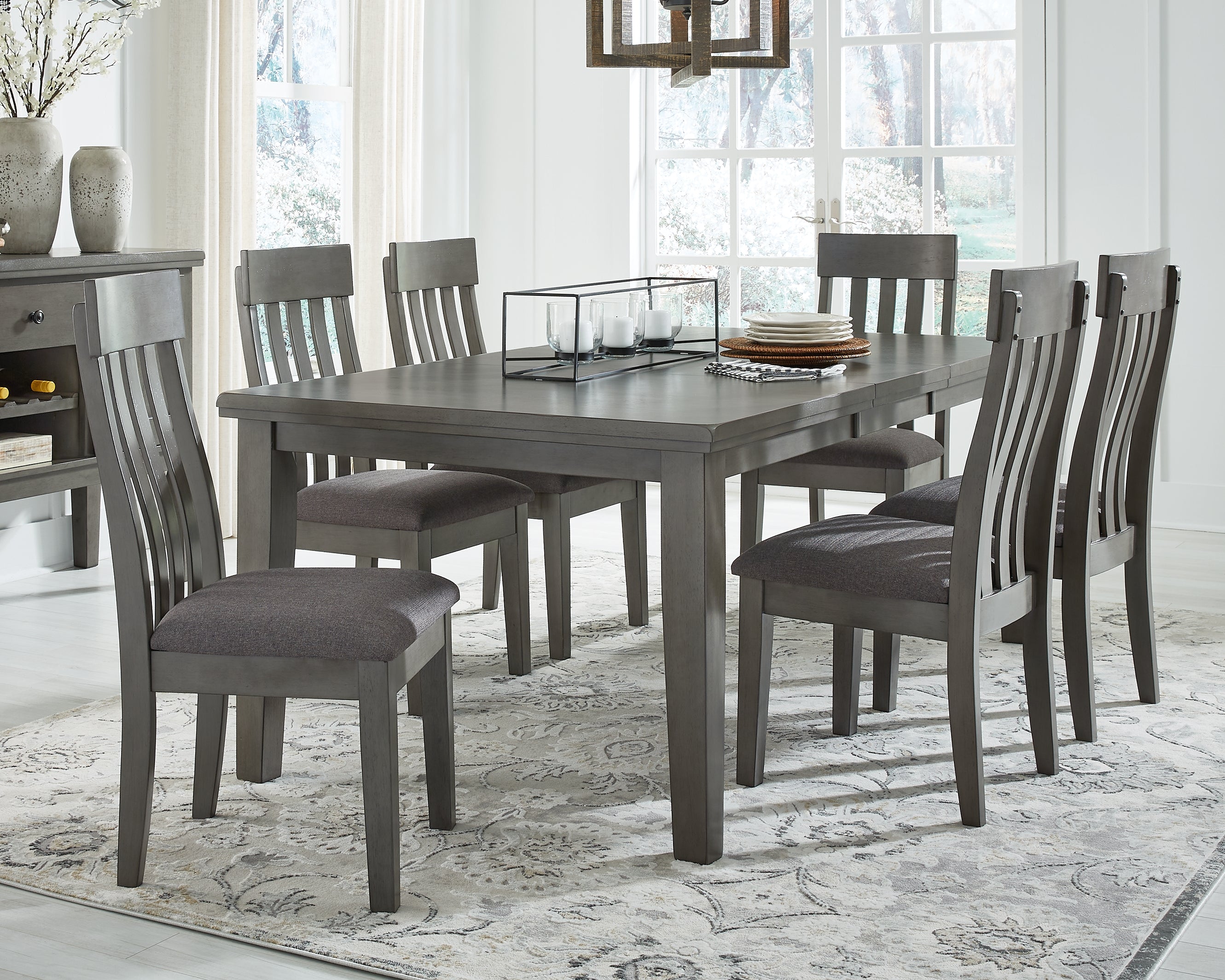 Coral Furniture - Ashley Furniture - Hallanden Dining Room - RECT DRM Butterfly EXT Table / Gray - D589-35