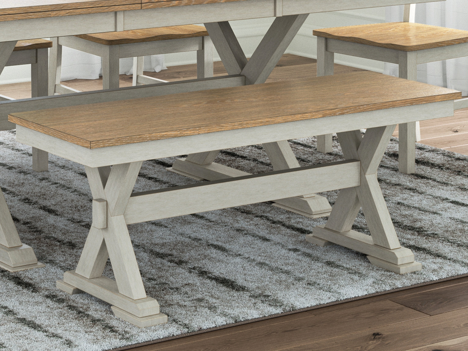 Coral Furniture - Ashley Furniture - Purlaney 48" Dining Bench - Large Dining Room Bench / Antique White/Natural / 48"W x 16"D x 19"H - PCD627-00