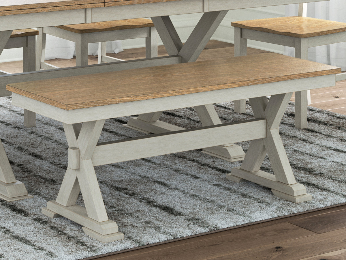 Coral Furniture - Ashley Furniture - Purlaney 48" Dining Bench - Large Dining Room Bench / Antique White/Natural / 48"W x 16"D x 19"H - PCD627-00