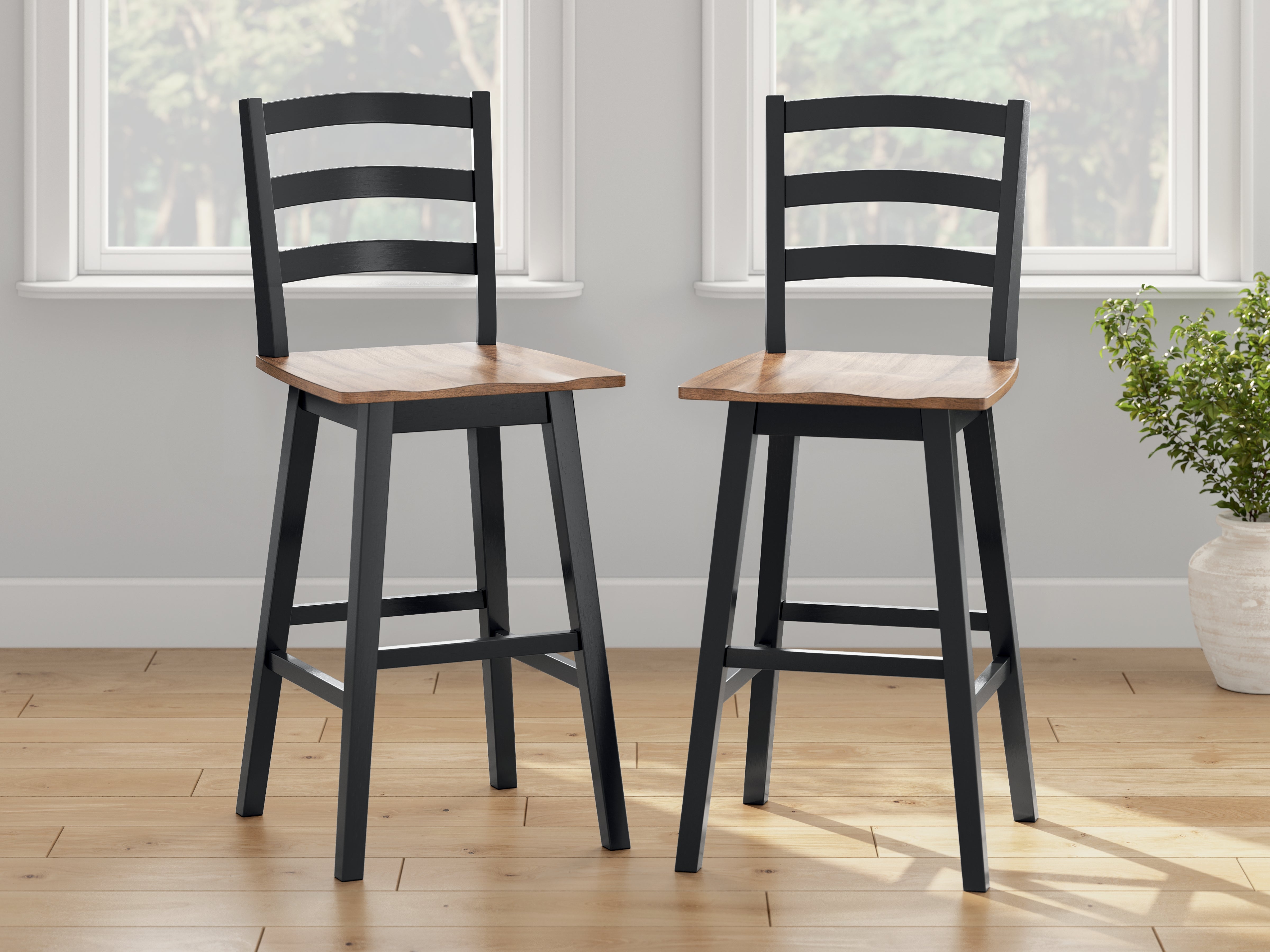 Coral Furniture - Ashley Furniture - Wildenauer Dining Room - Bar Height Barstool (Set of 2) / Brown/Black - D634-230X2