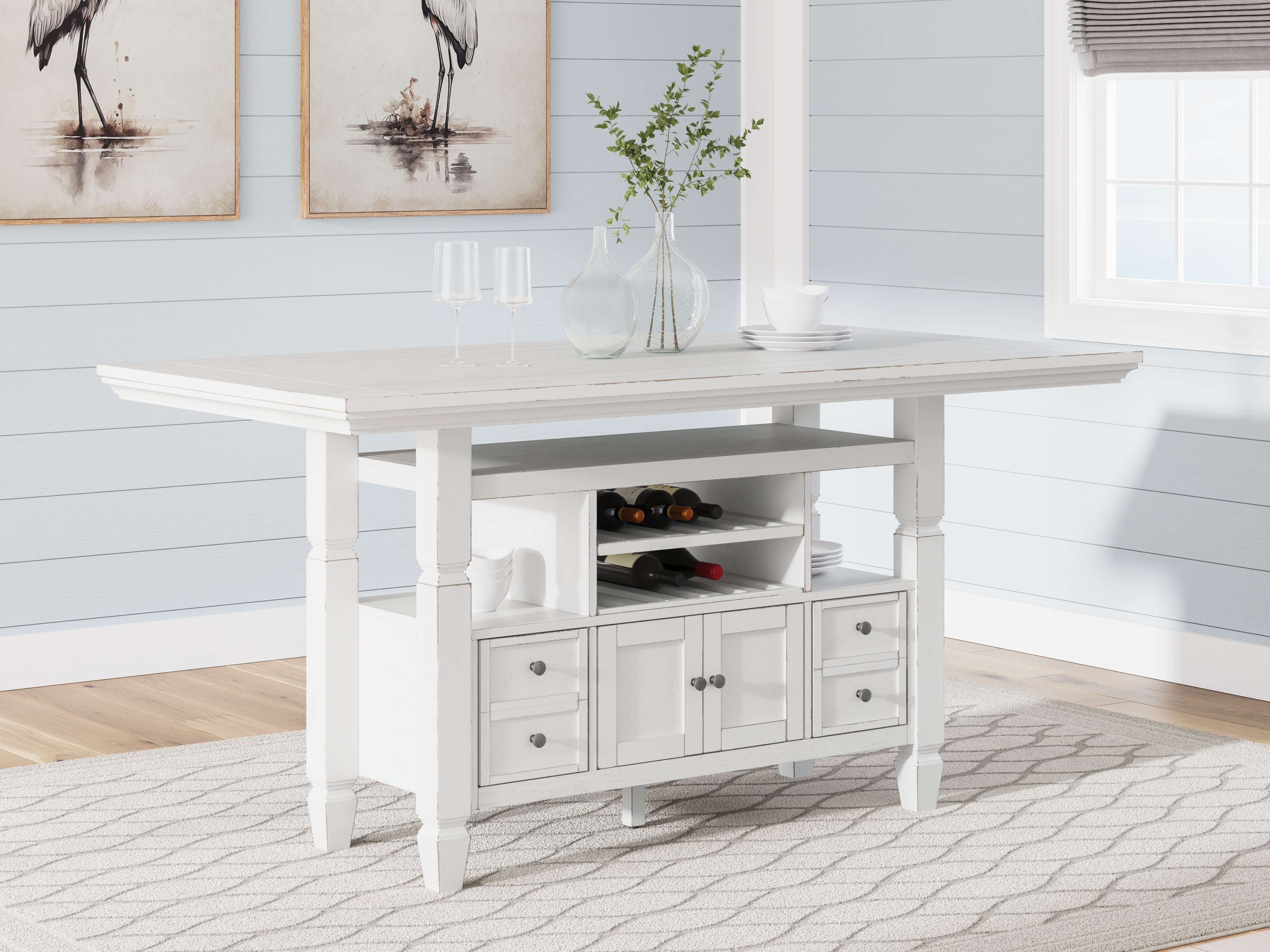 Coral Furniture - Ashley Furniture - Robbinsdale Dining Room - Counter Height Dining Table / Antique White / 36"W x 72"D x 37"H - D642D7