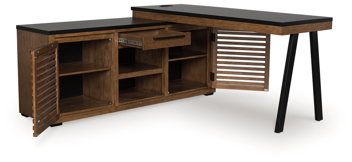 Coral Furniture - Ashley Furniture - Kallari Office Desk - Credenza with Desk Return / Warm Brown/Black - H737H1