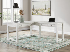 Coral Furniture - Ashley Furniture - Robbinsdale Office Desk - L-Shaped Home Office Desk / Antique White - H742H1