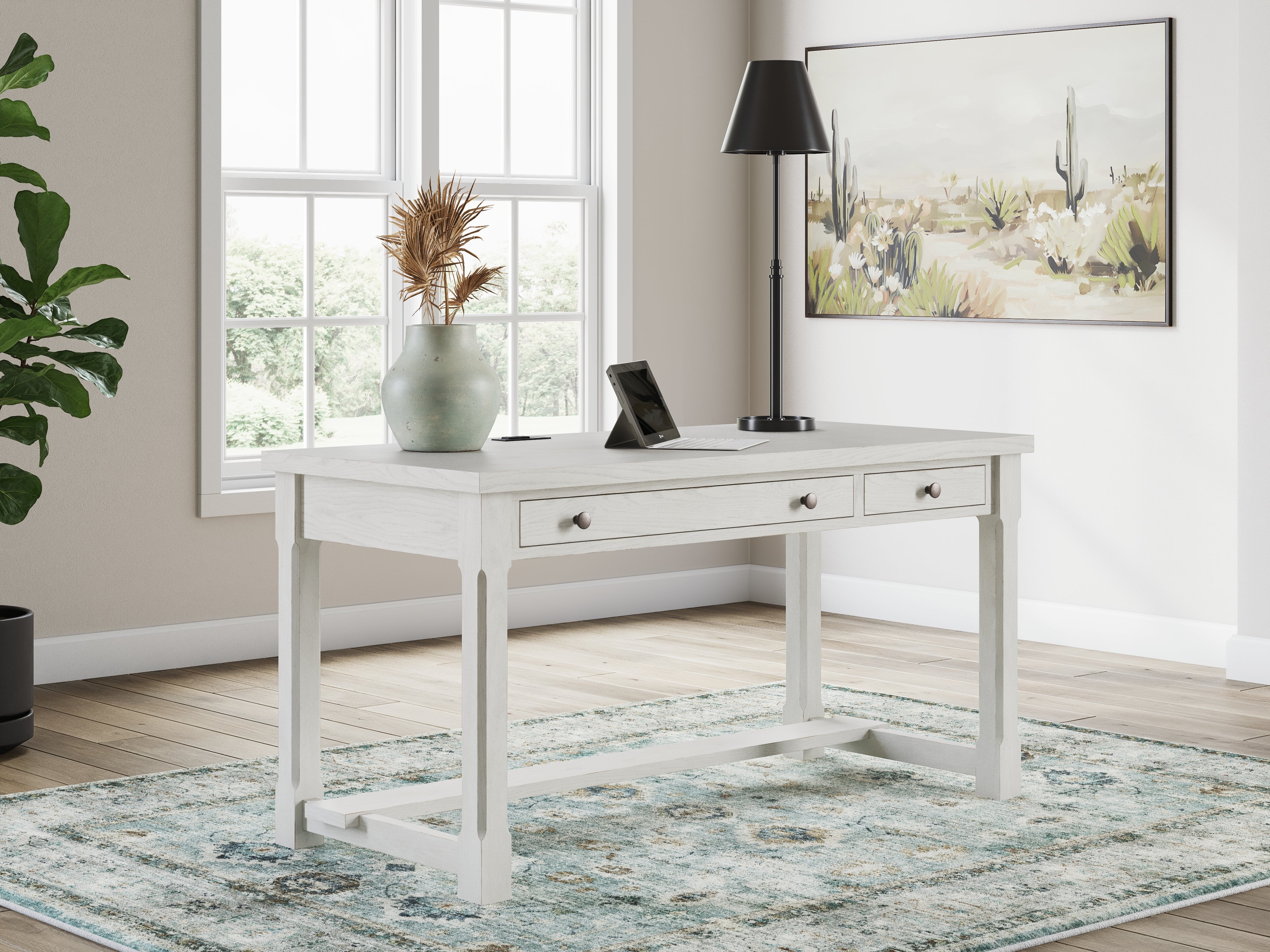 Coral Furniture - Ashley Furniture - Robbinsdale Office Desk - Home Office Desk / Antique White - H742-34