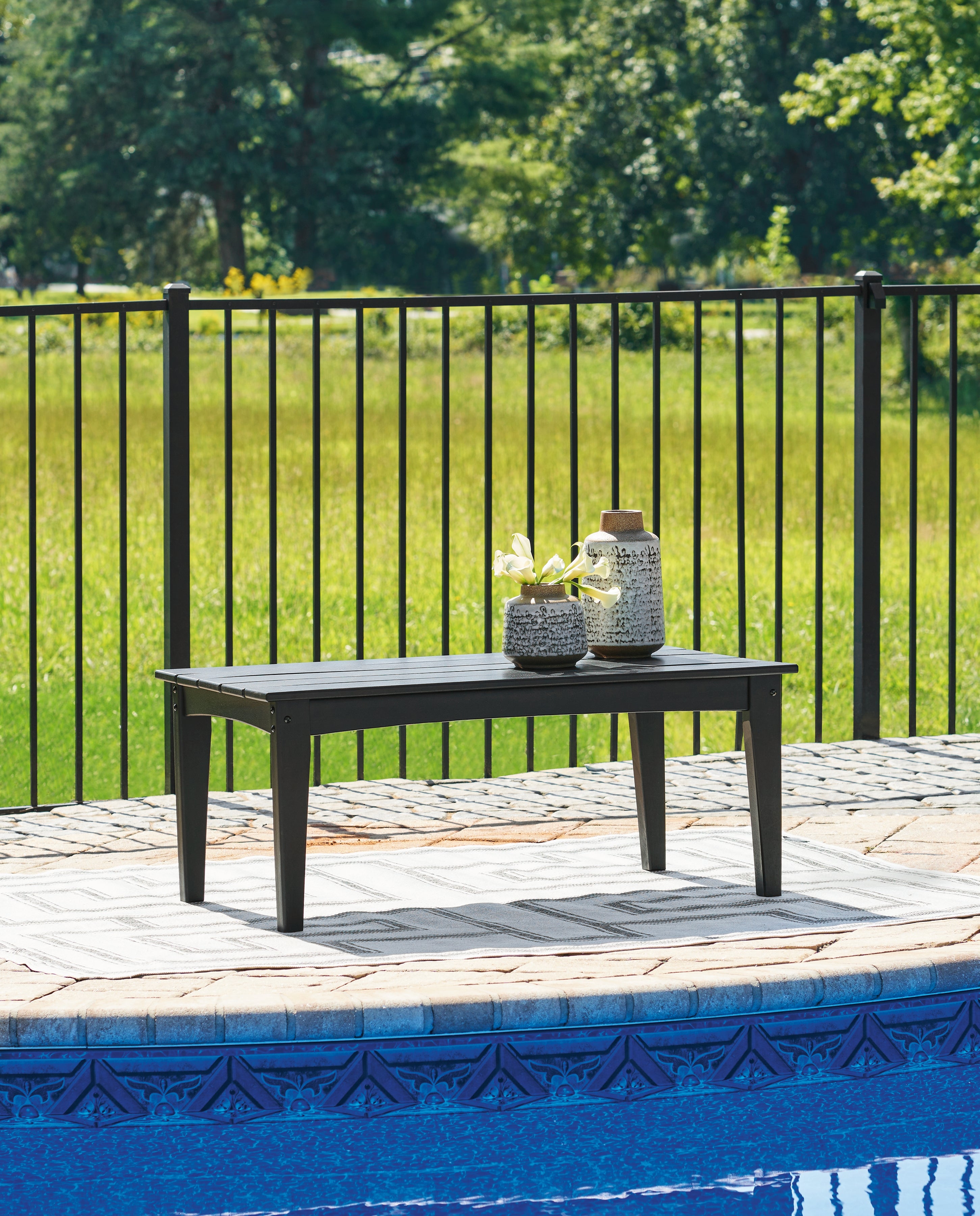 Coral Furniture - Ashley Furniture - Hyland wave Outdoor - Rectangular Cocktail Table / Black - P108-701