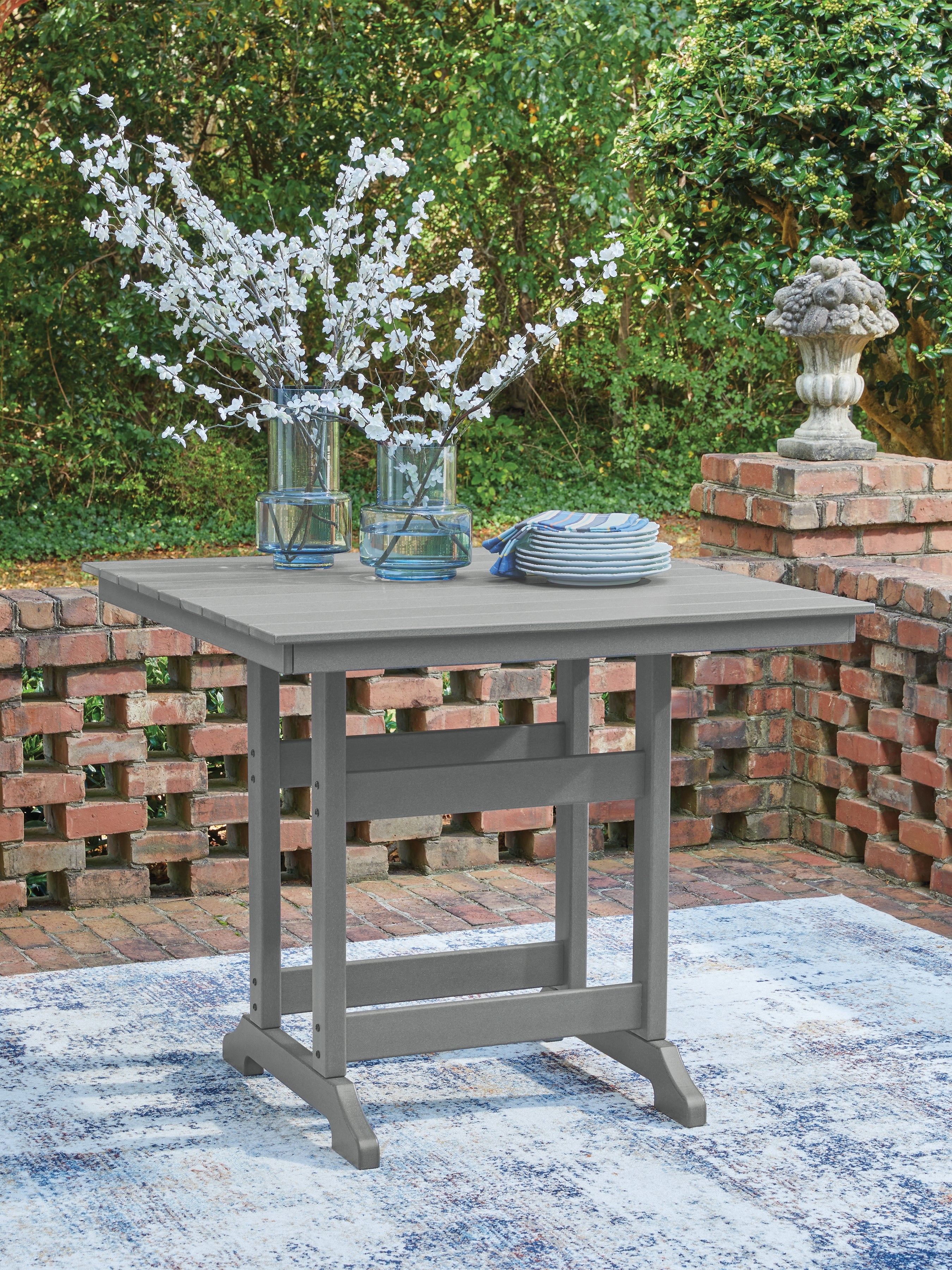 Coral Furniture - Ashley Furniture - Sanctuary Beach Outdoor - Square Counter TBL w/UMB OPT / Dark Gray - PCP227-632