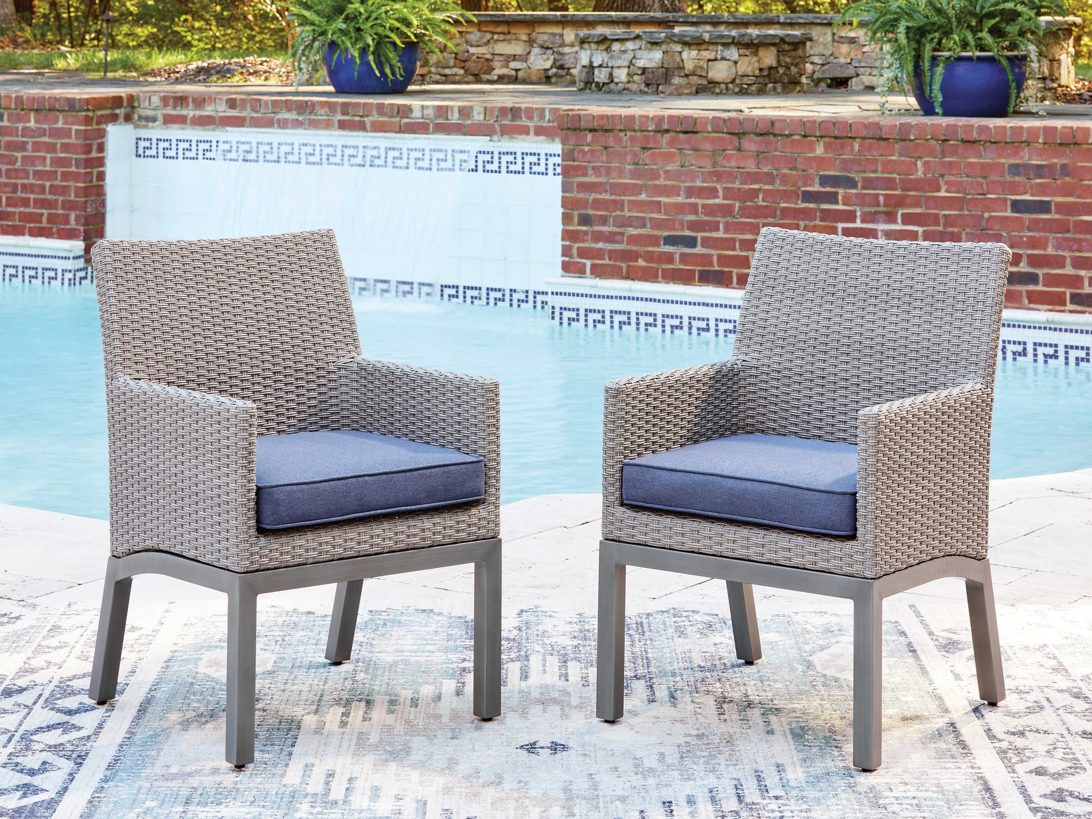 Coral Furniture - Ashley Furniture - Half Moon Beach Outdoor - Arm Chair With Cushion (Set of 2) / Blue/Gray - PCP418-601A