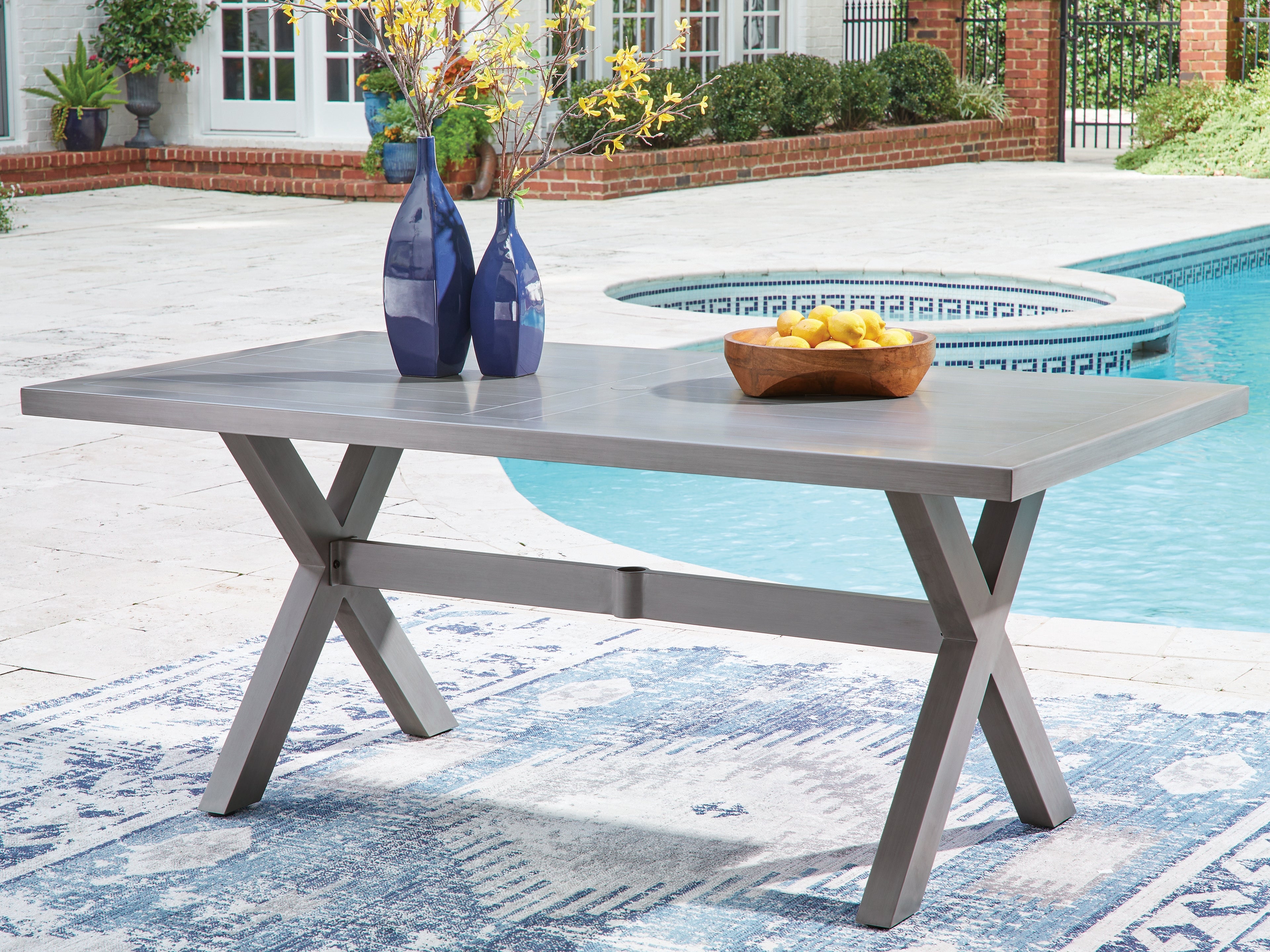 Coral Furniture - Ashley Furniture - Half Moon Beach Outdoor - RECT Dining Table w/UMB OPT / Gray - PCP418-625