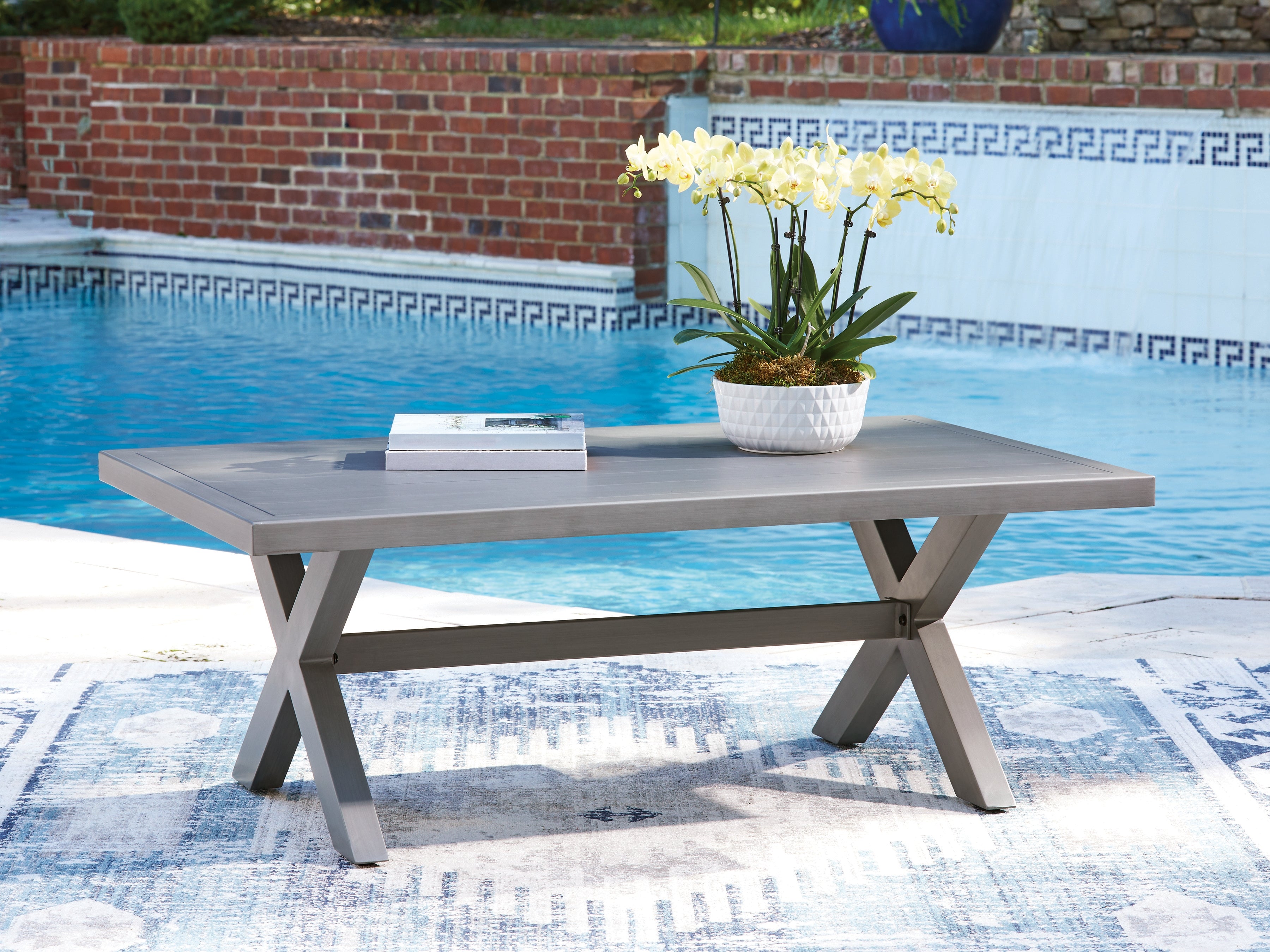 Coral Furniture - Ashley Furniture - Half Moon Beach Outdoor - Rectangular Cocktail Table / Gray - PCP418-701