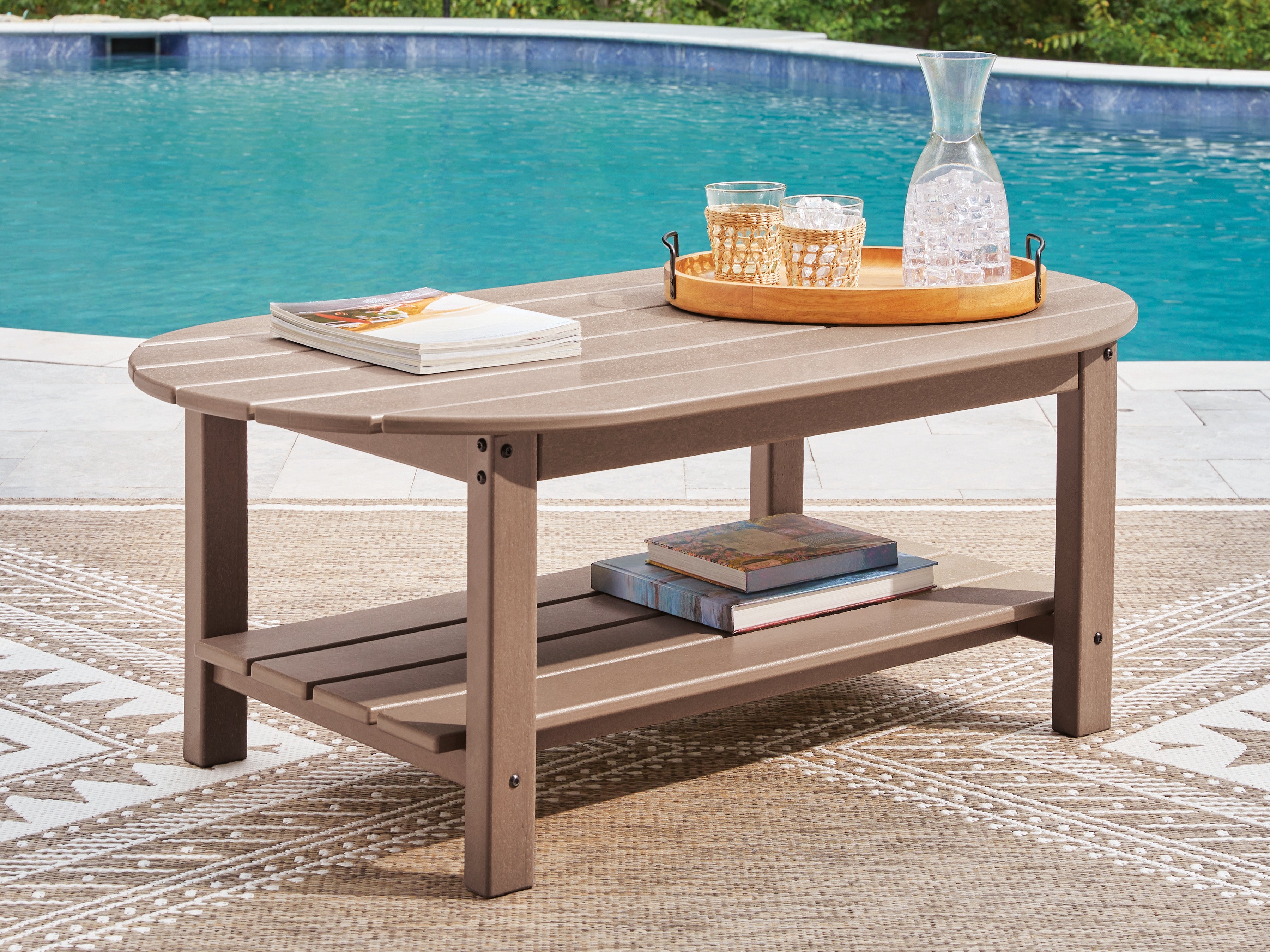 Coral Furniture - Ashley Furniture - Grover Beach Outdoor - Oval Cocktail Table / Driftwood - PCP422-700