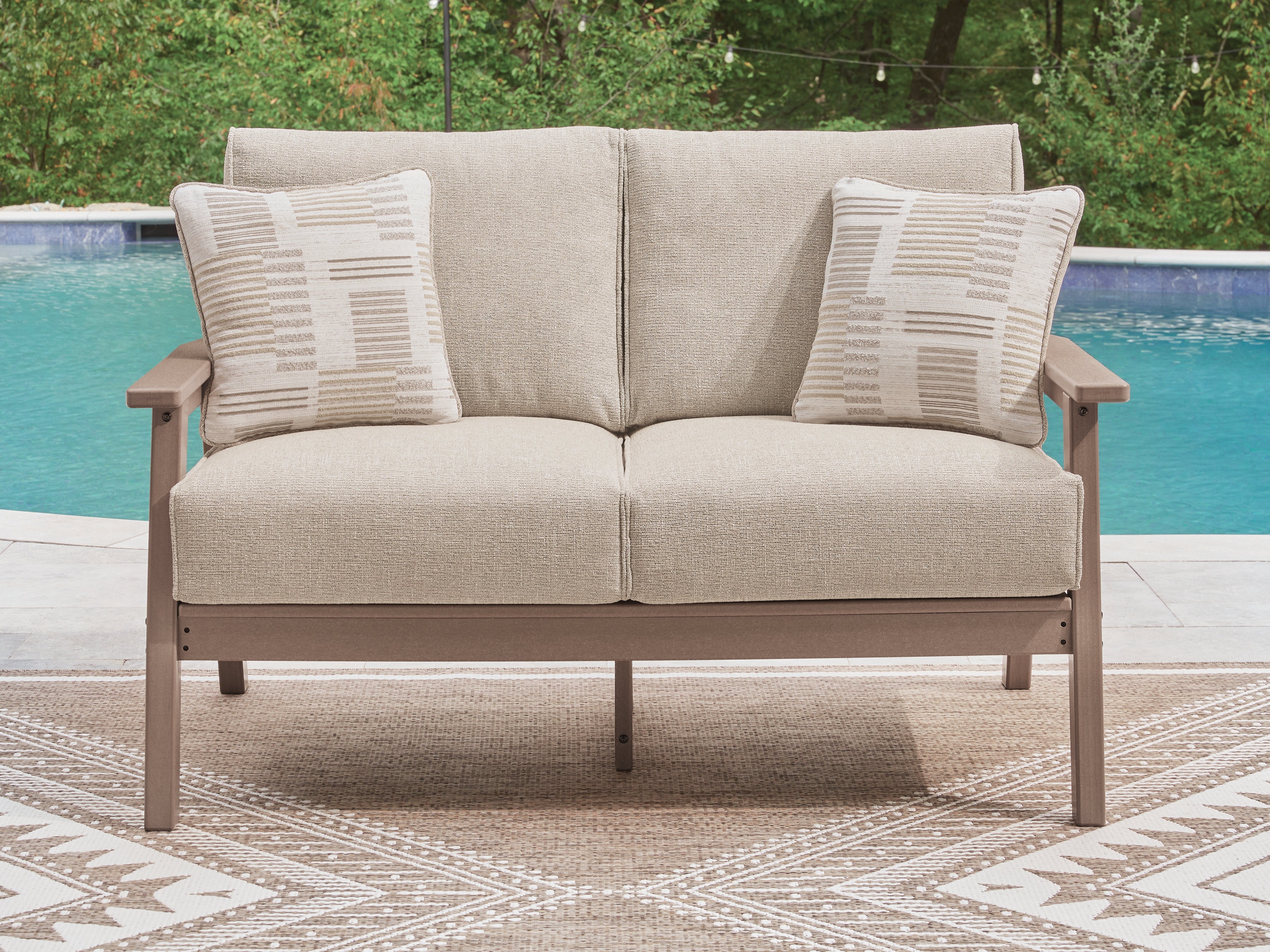 Coral Furniture - Ashley Furniture - Grover Beach Outdoor - Loveseat w/Cushion / Driftwood - PCP422-835