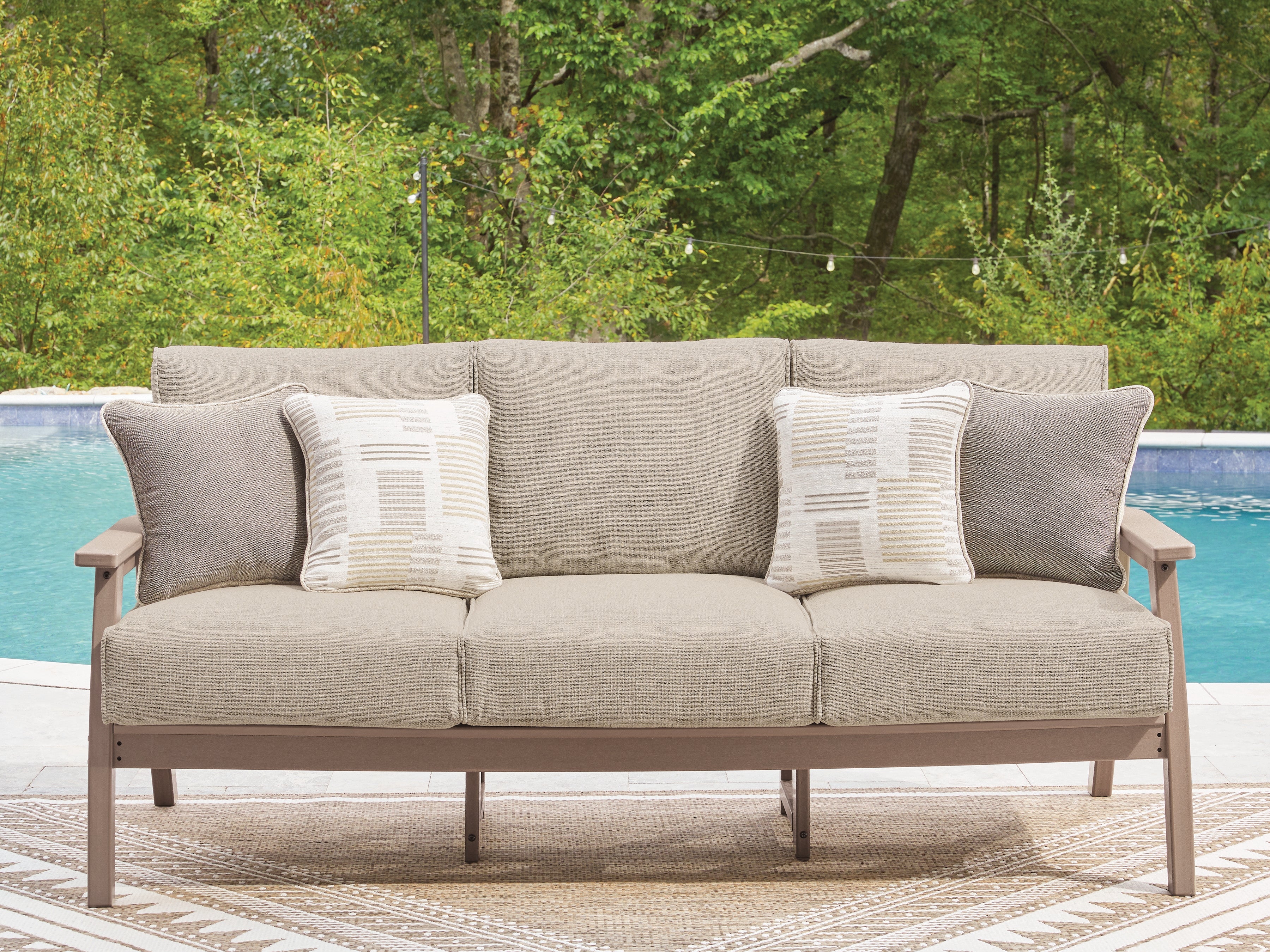 Coral Furniture - Ashley Furniture - Grover Beach Outdoor - Sofa with Cushion / Driftwood - PCP422-838