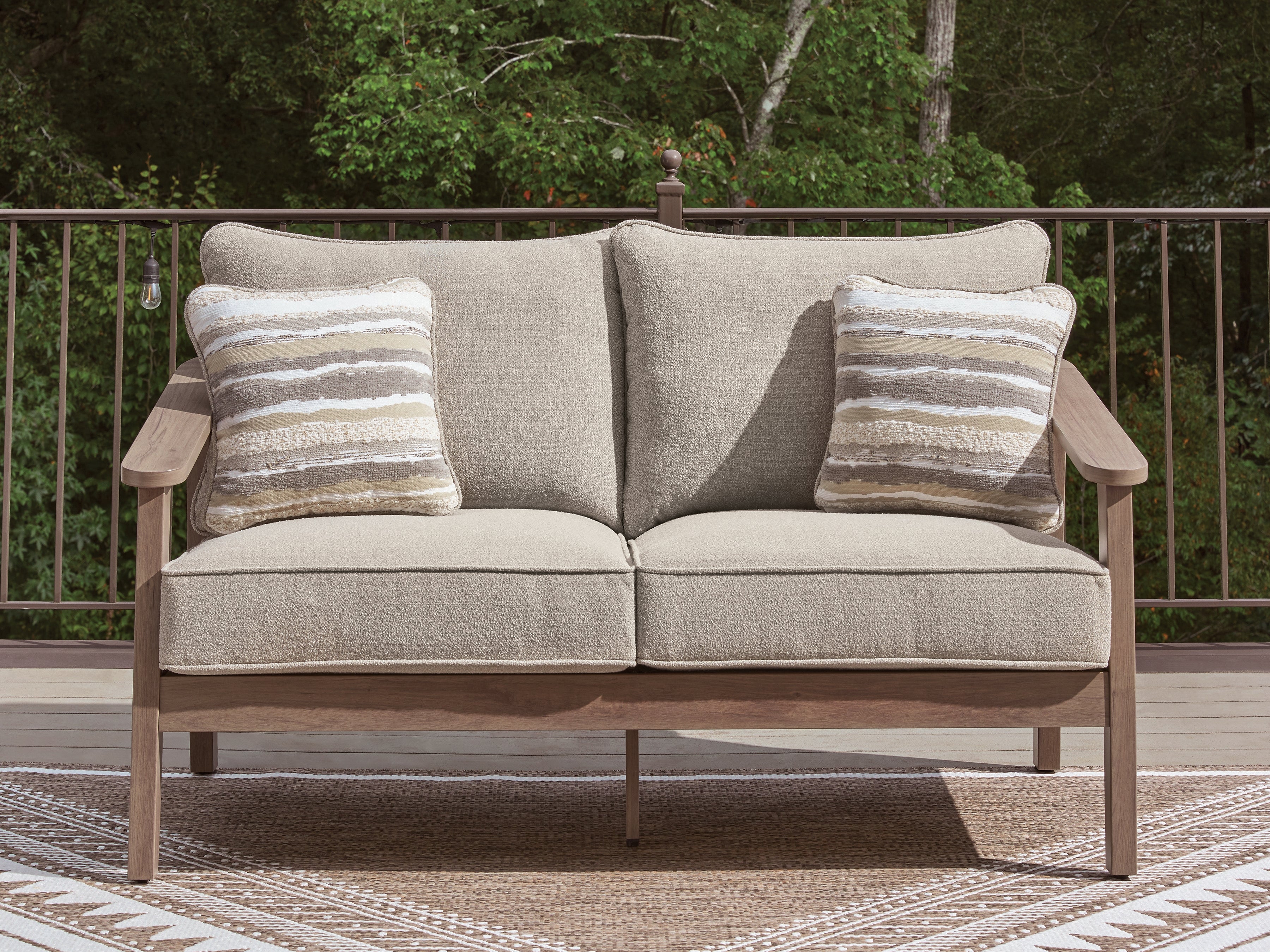 Coral Furniture - Ashley Furniture - Harmony Headlands Outdoor - Loveseat w/Cushion / Natural/Gray - PCP428-835