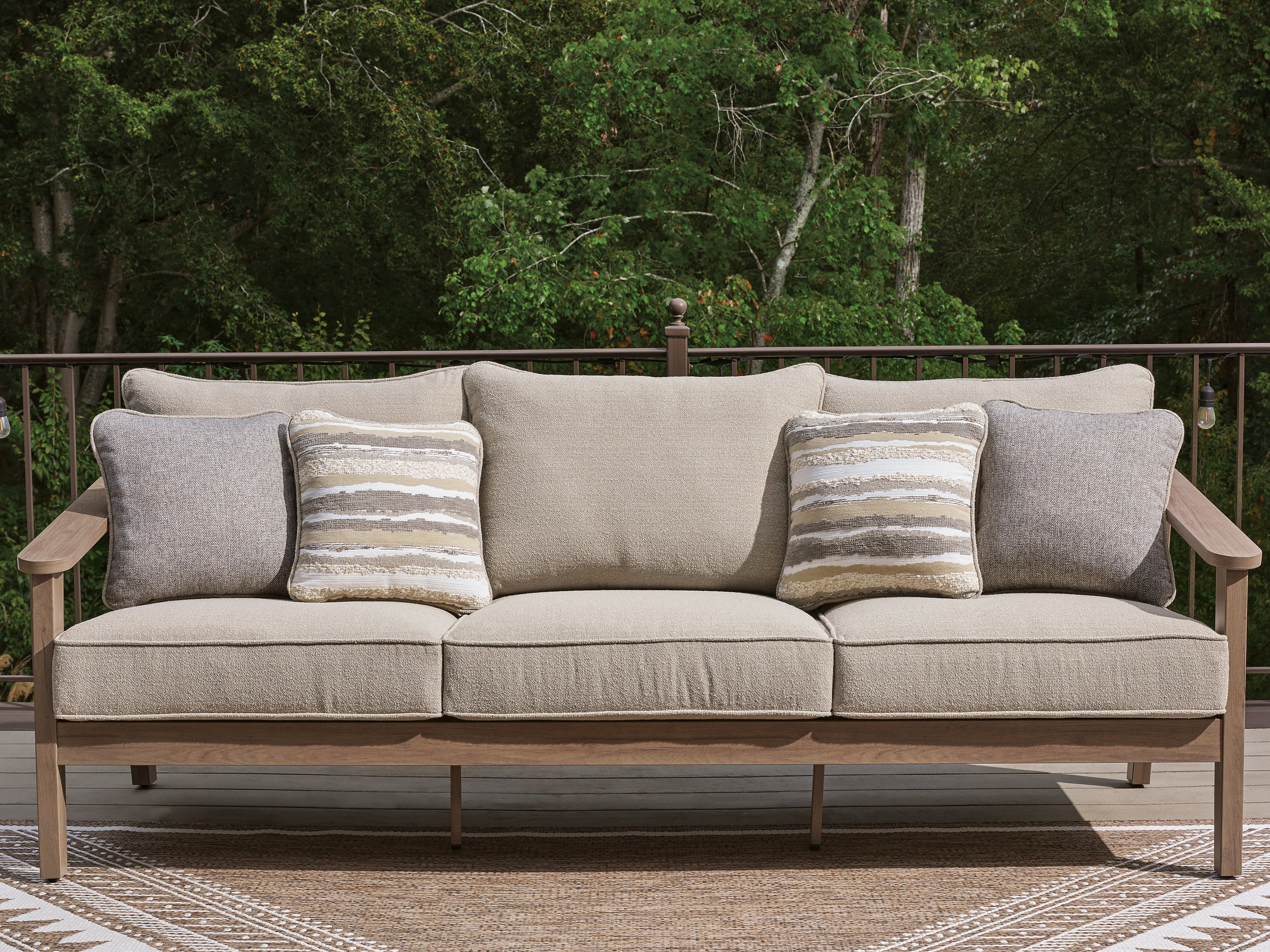 Coral Furniture - Ashley Furniture - Harmony Headlands Outdoor - Sofa with Cushion / Natural/Gray - PCP428-838