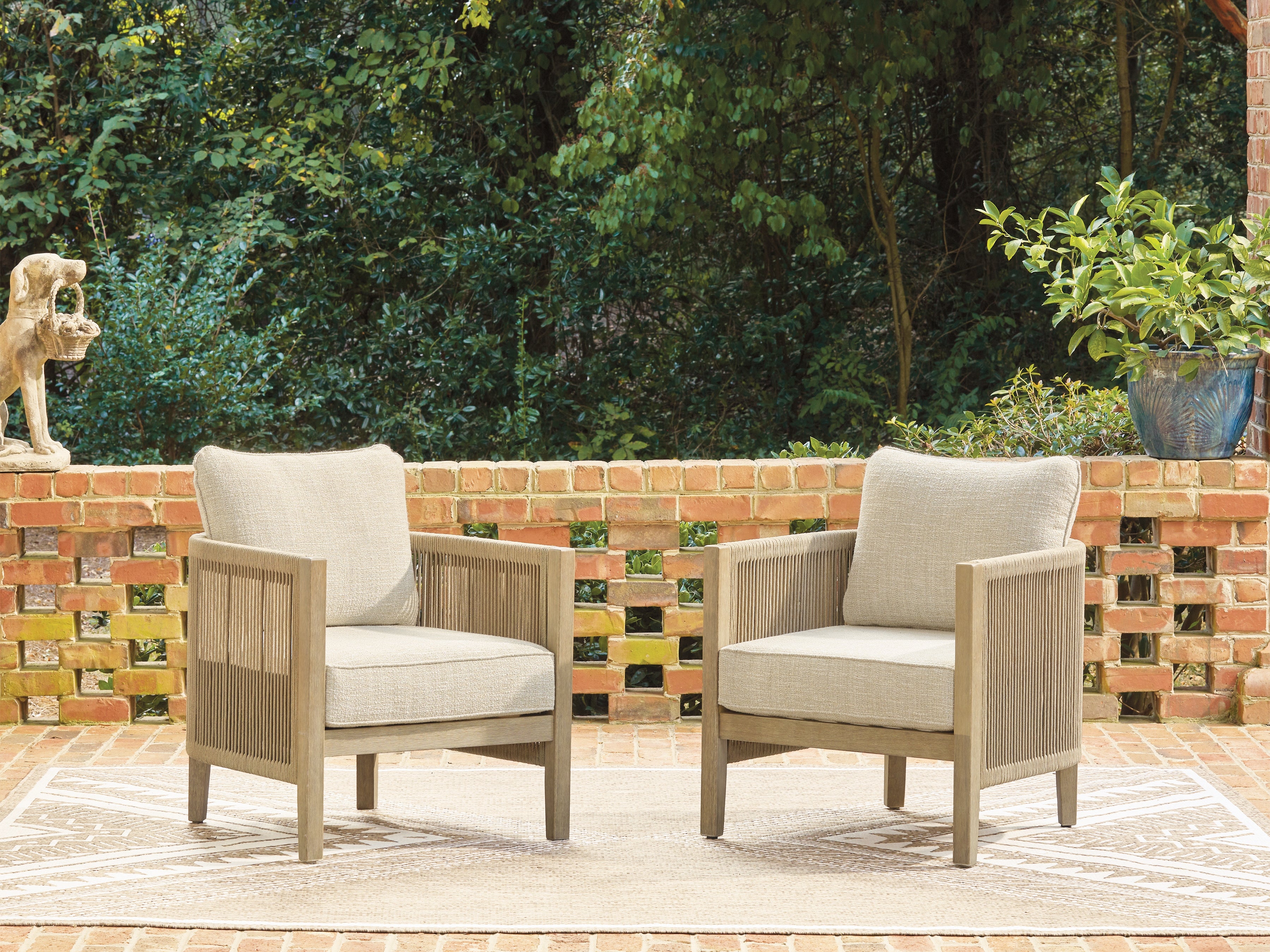 Coral Furniture - Ashley Furniture - Spooners Cove Outdoor - Lounge Chair w/Cushion (Set of 2) / Beige - PCP469-820