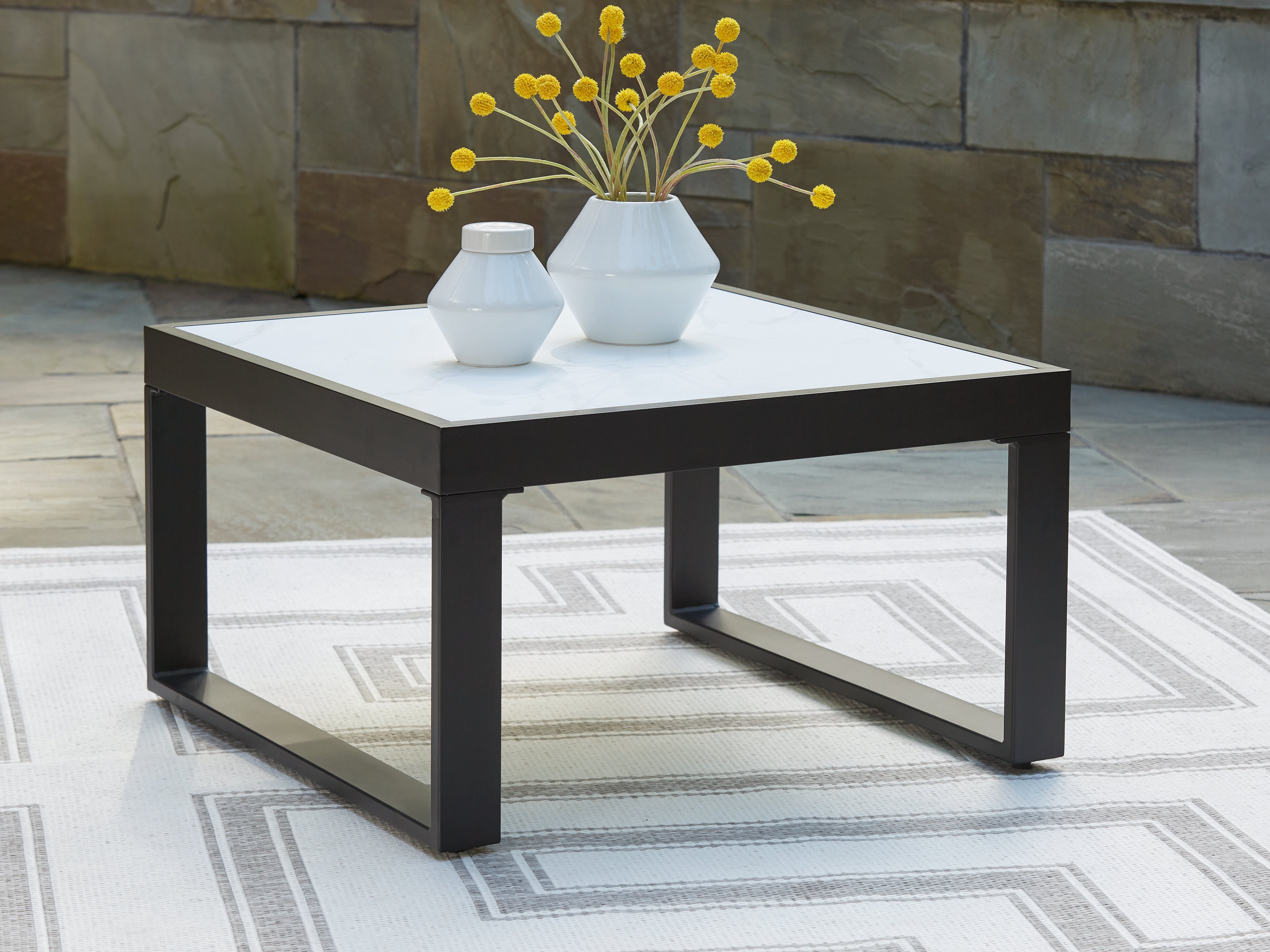 Coral Furniture - Ashley Furniture - Beachloft Outdoor - Square Cocktail Table / Black/Gray - P490-708