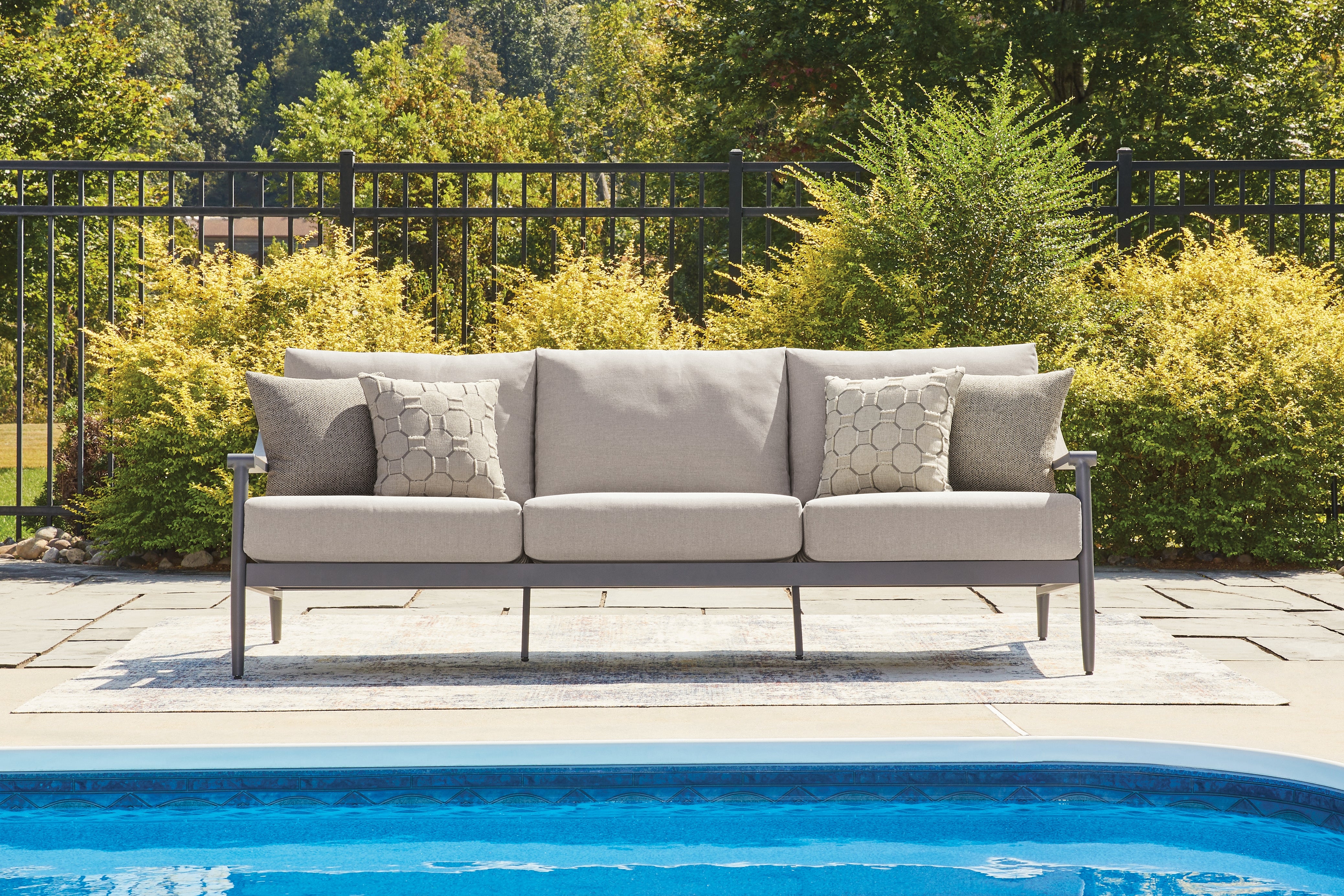 Coral Furniture - Ashley Furniture - Ocean Beach Outdoor - Sofa with Cushion / Gray - PCP510-838