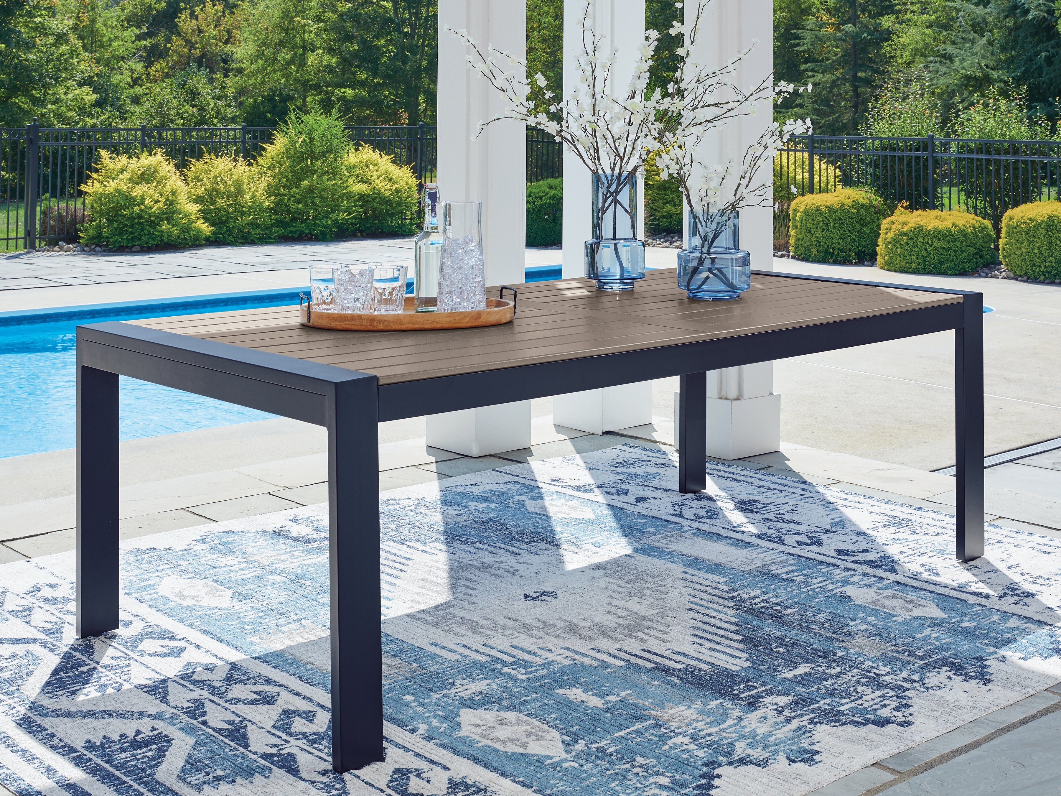 Coral Furniture - Ashley Furniture - East Beach Outdoor - RECT Dining Table w/UMB OPT / Navy Blue/Driftwood - PCP587-625