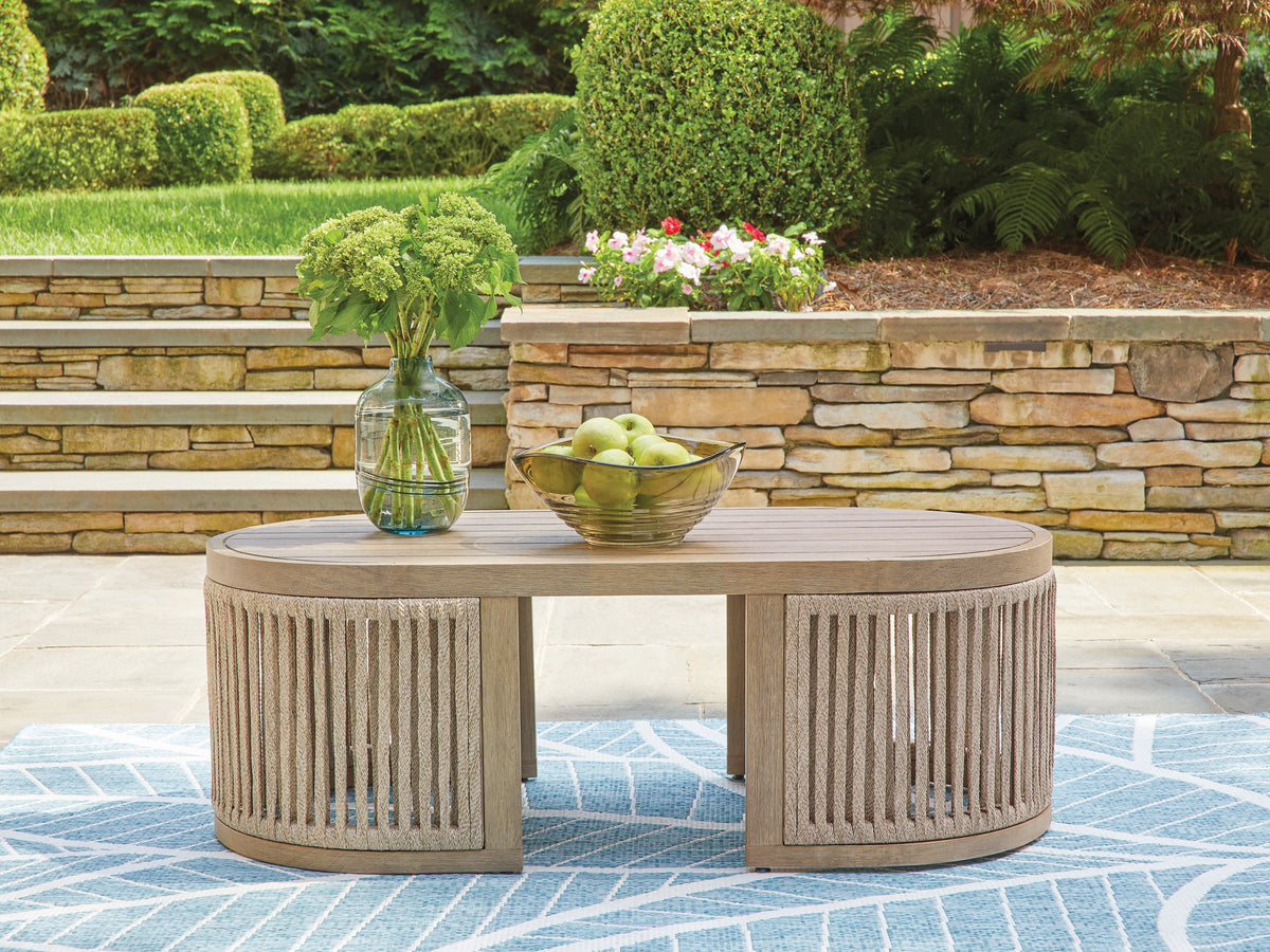 Coral Furniture - Ashley Furniture - Serena Shores Outdoor - Sofa with Cushion / Beige/Green - PCP604-838