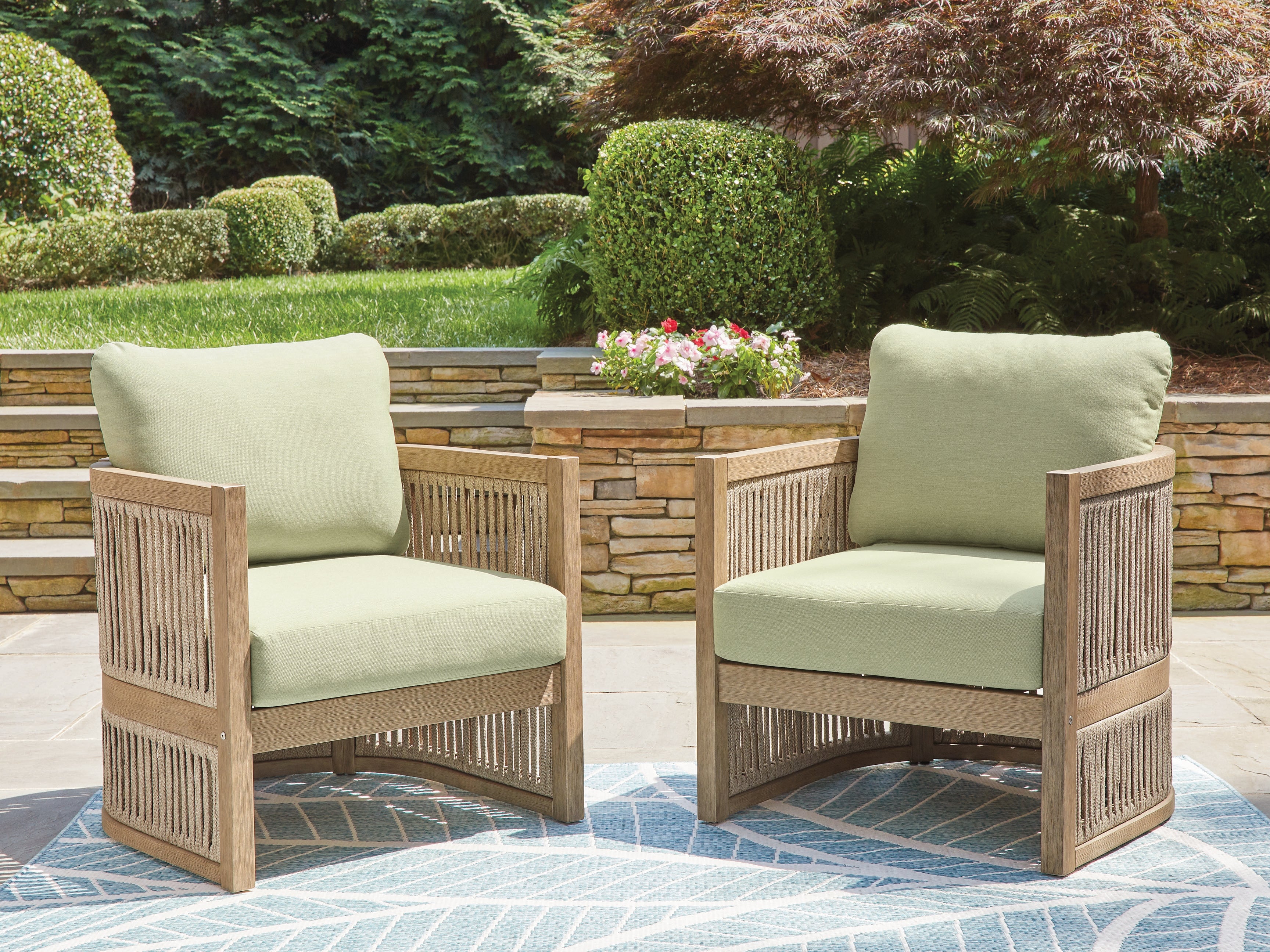 Coral Furniture - Ashley Furniture - Serena Shores Outdoor - Lounge Chair w/Cushion (Set of 2) / Beige/Green - PCP604-820
