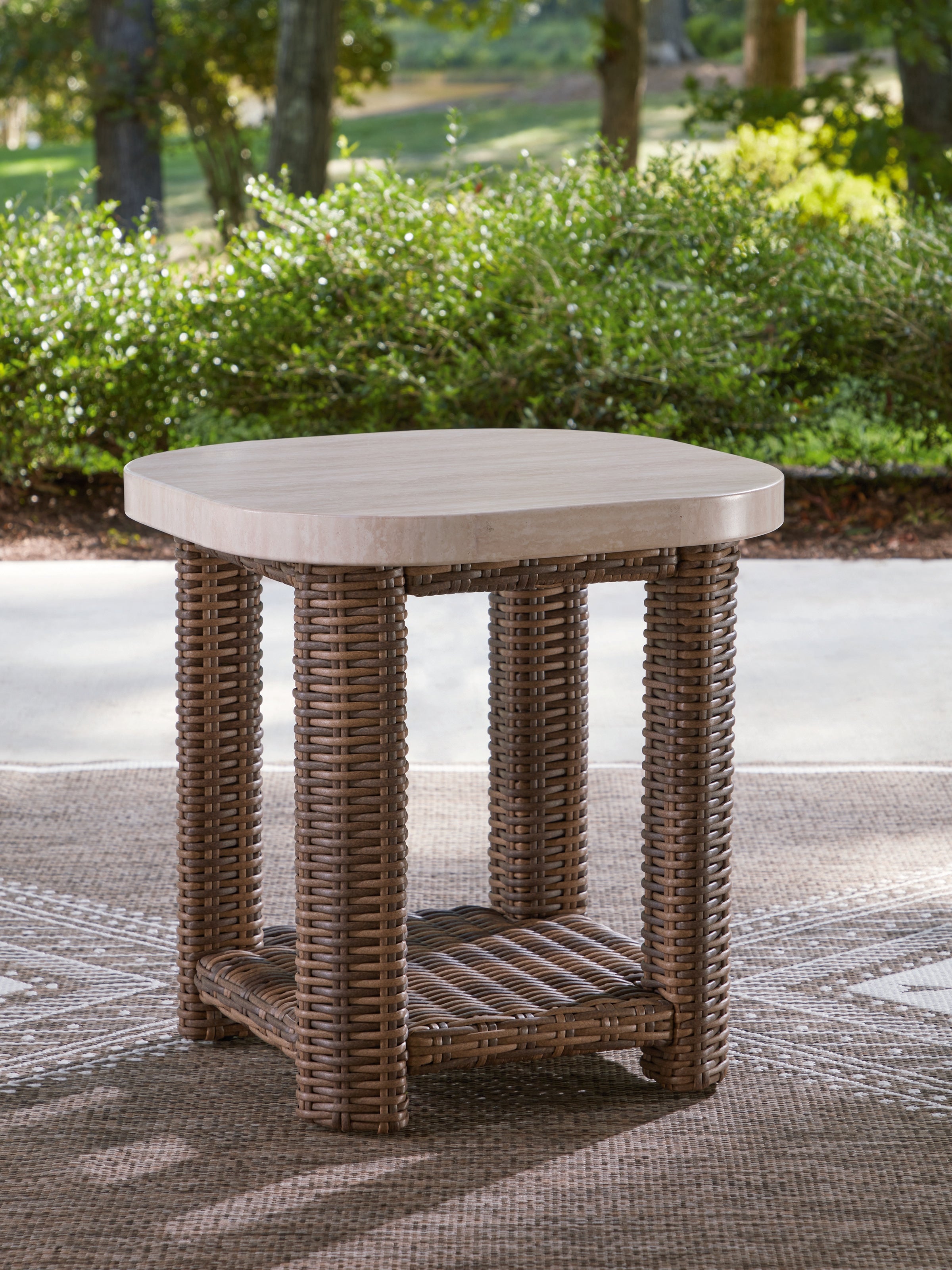 Coral Furniture - Ashley Furniture - Dolan Creek Outdoor - Square End Table / Beige/Brown - PCP610-702