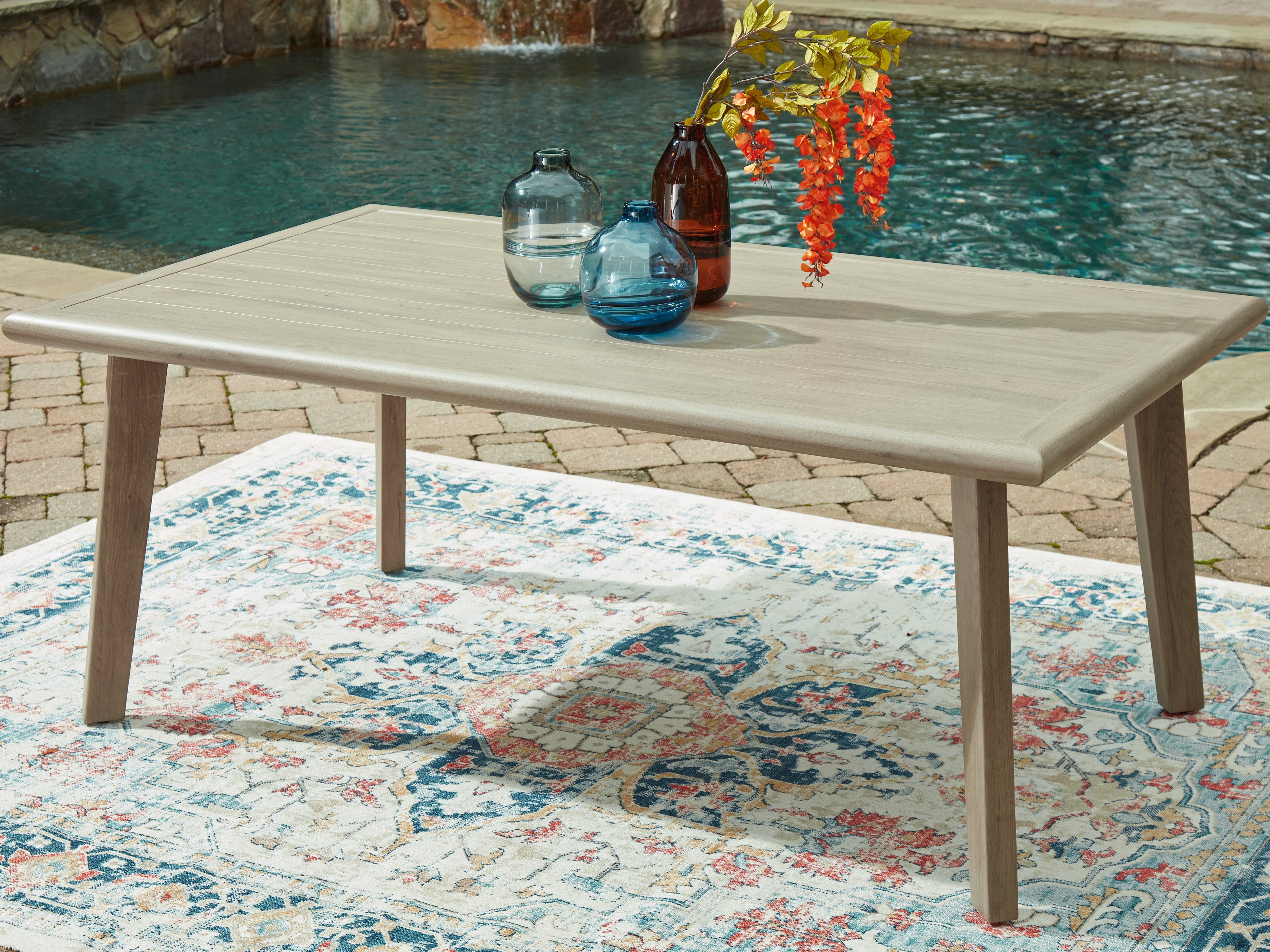 Coral Furniture - Ashley Furniture - Cliff Trails Outdoor - RECT Dining Table w/UMB OPT / Beige - PCP690-625