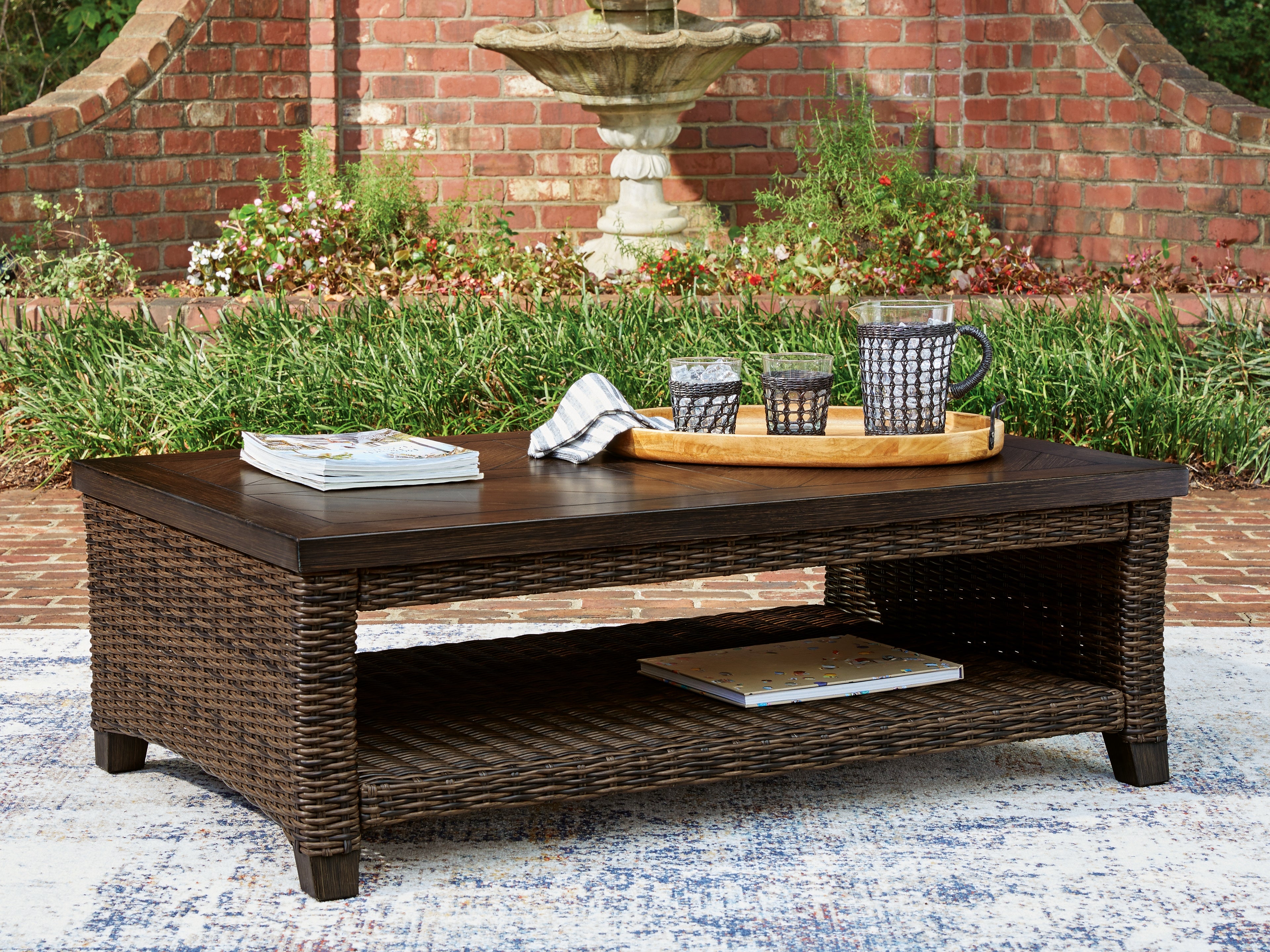 Coral Furniture - Ashley Furniture - Monterey Point Outdoor - Rectangular Cocktail Table / Dark Brown - PCP760-701