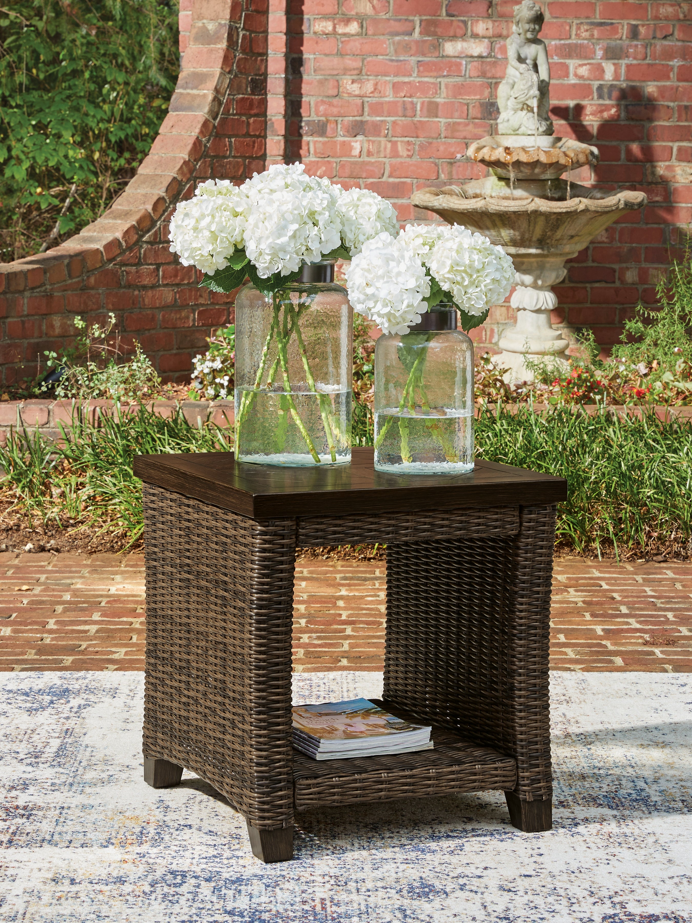 Coral Furniture - Ashley Furniture - Monterey Point Outdoor - Square End Table / Dark Brown - PCP760-702