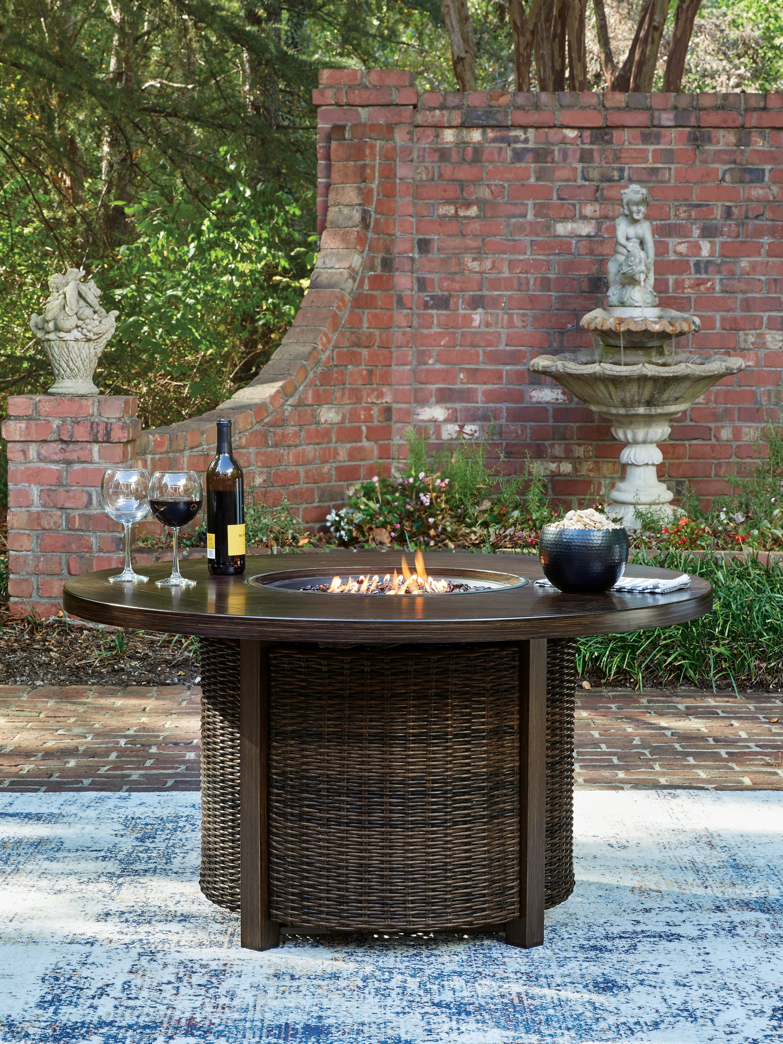 Coral Furniture - Ashley Furniture - Monterey Point Outdoor - Round Fire Pit Table / Dark Brown - PCP760-776