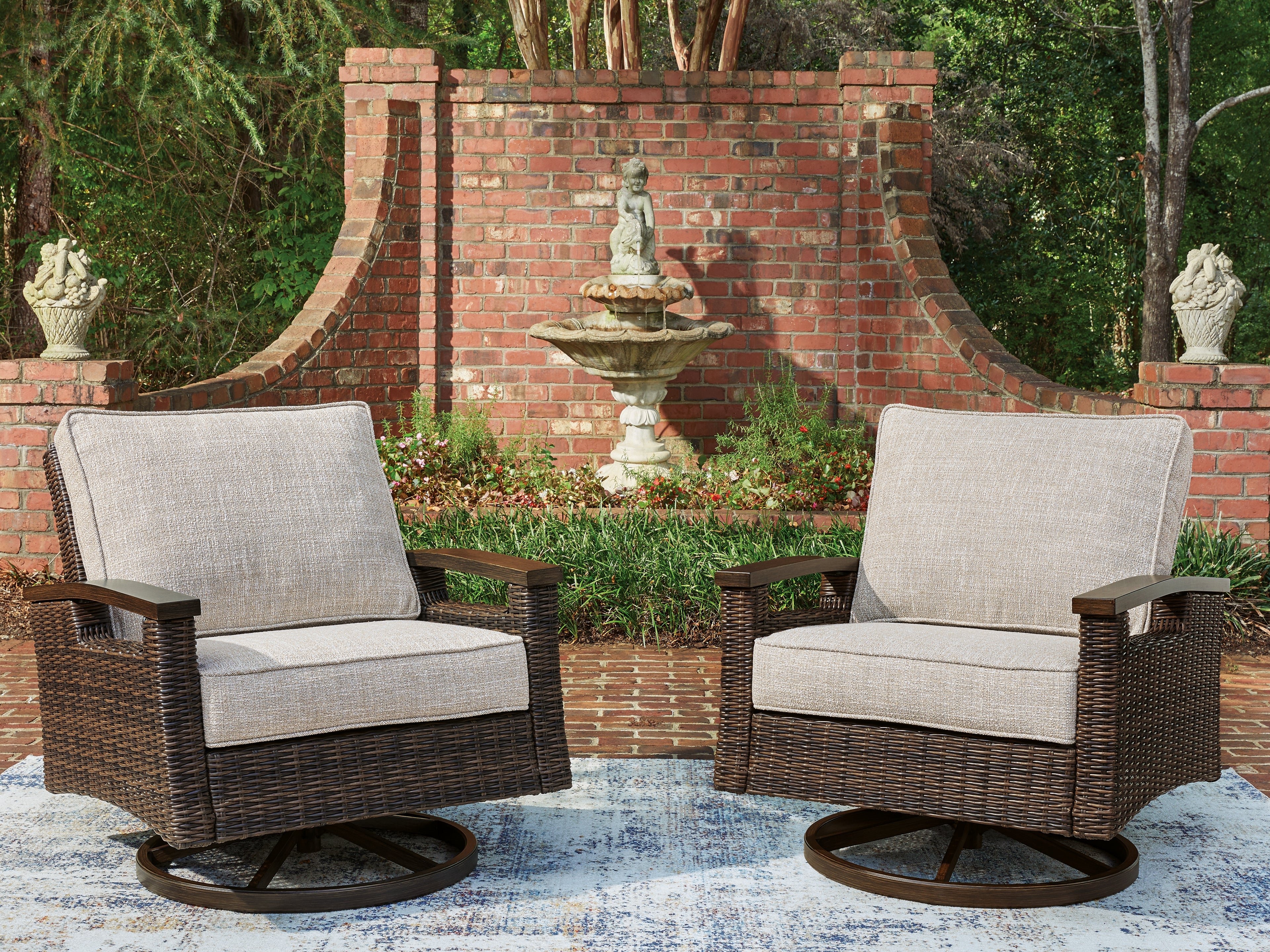Coral Furniture - Ashley Furniture - Monterey Point Outdoor - Swivel Lounge Chair (Set of 2) / Dark Brown - PCP760-821