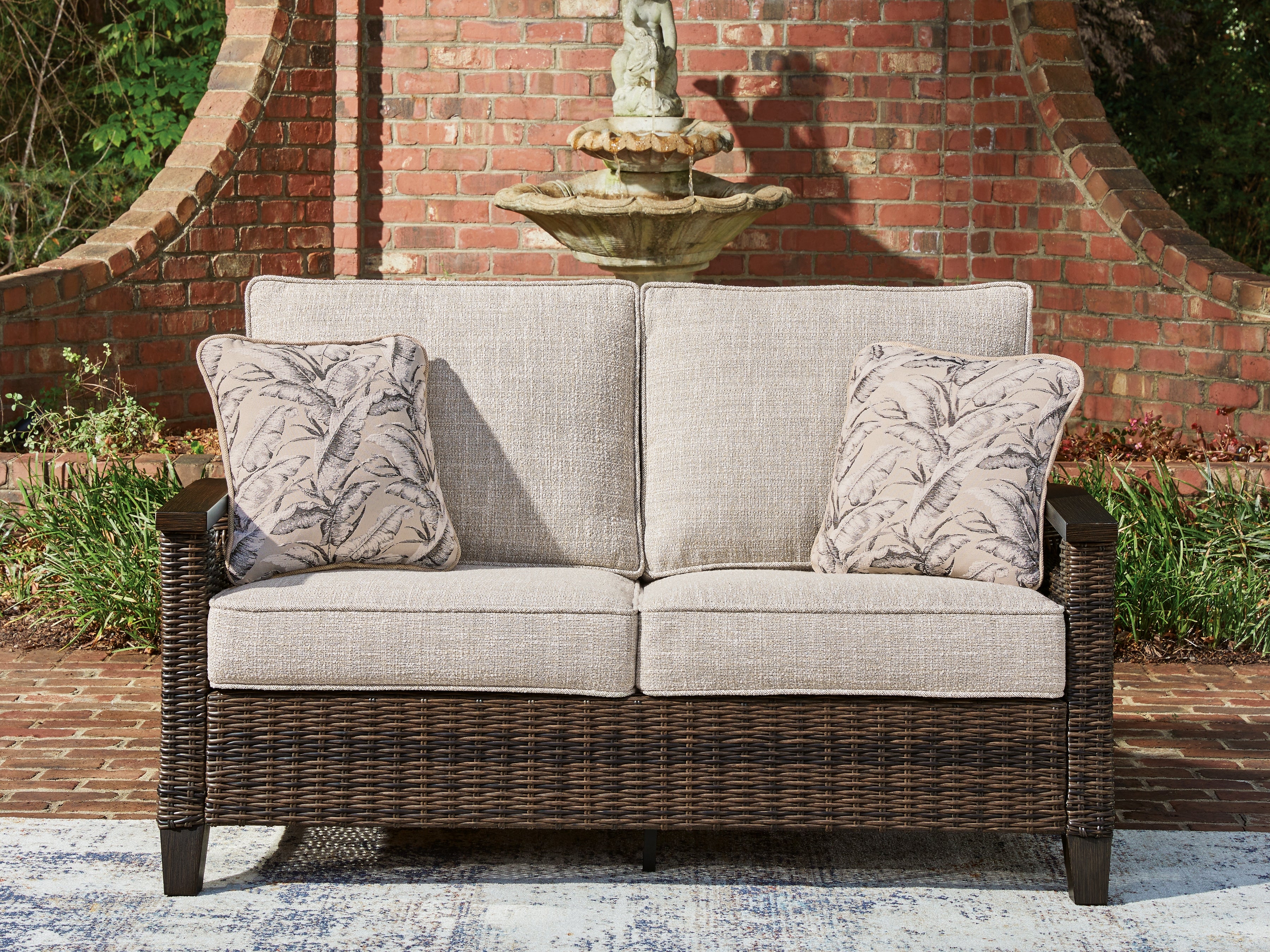 Coral Furniture - Ashley Furniture - Monterey Point Outdoor - Loveseat w/Cushion / Dark Brown - PCP760-835