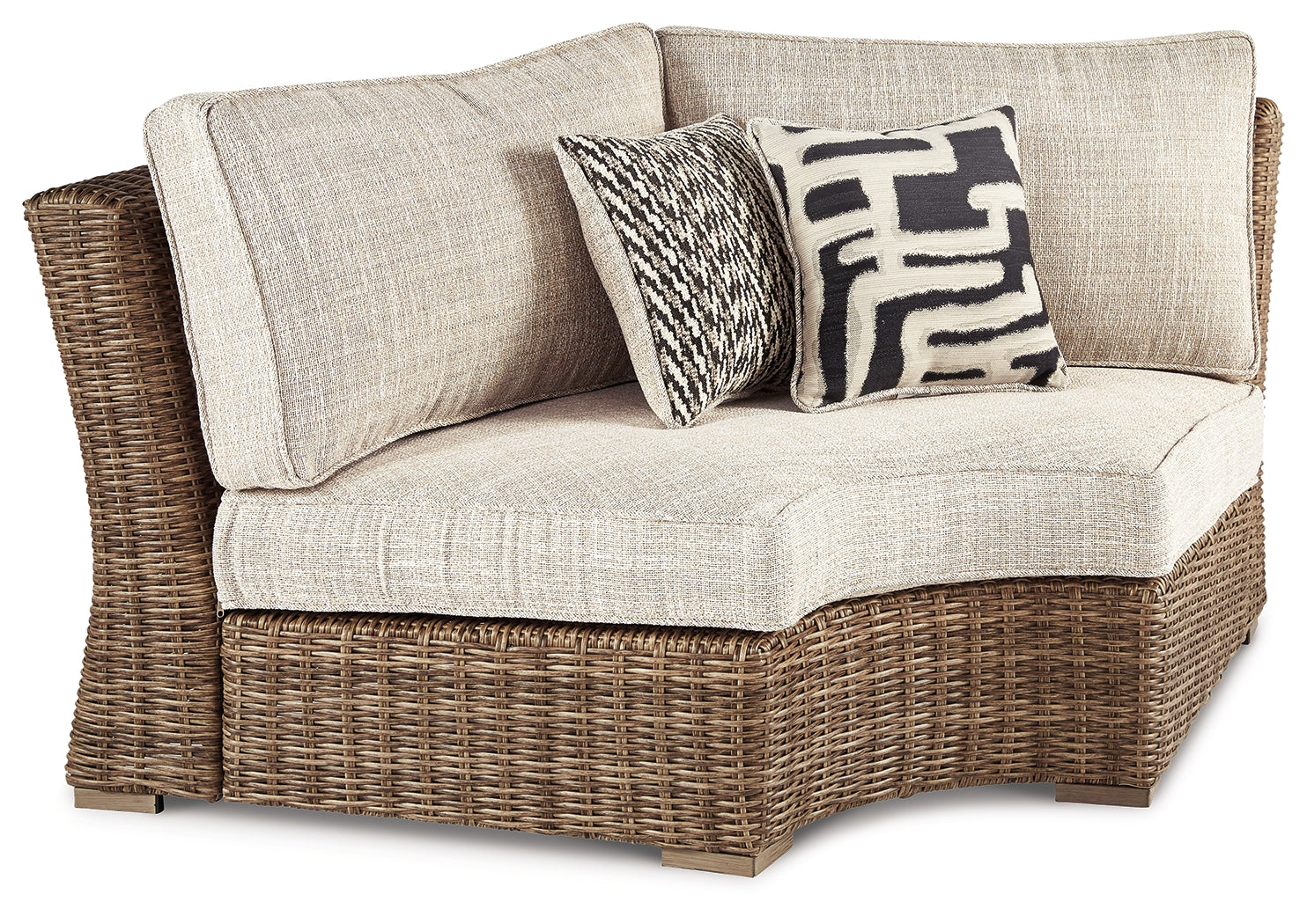 Coral Furniture - Ashley Furniture - Beachcroft Outdoor - Curved Corner Chair w/Cushion / Beige - P791-851