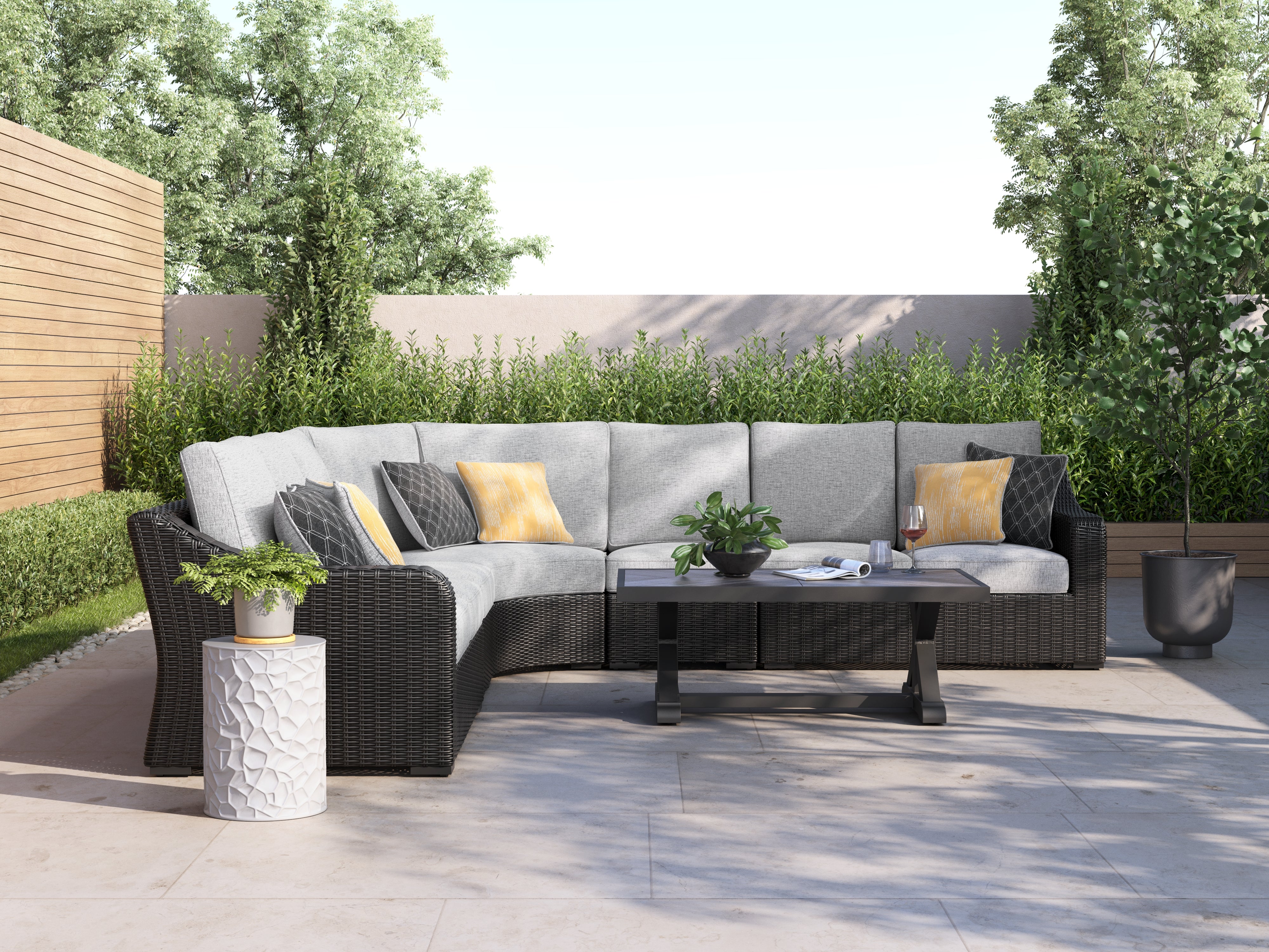 Coral Furniture - Ashley Furniture - Beachcroft Outdoor - 5-Piece Outdoor Sectional / Black/Light Gray - P792P6