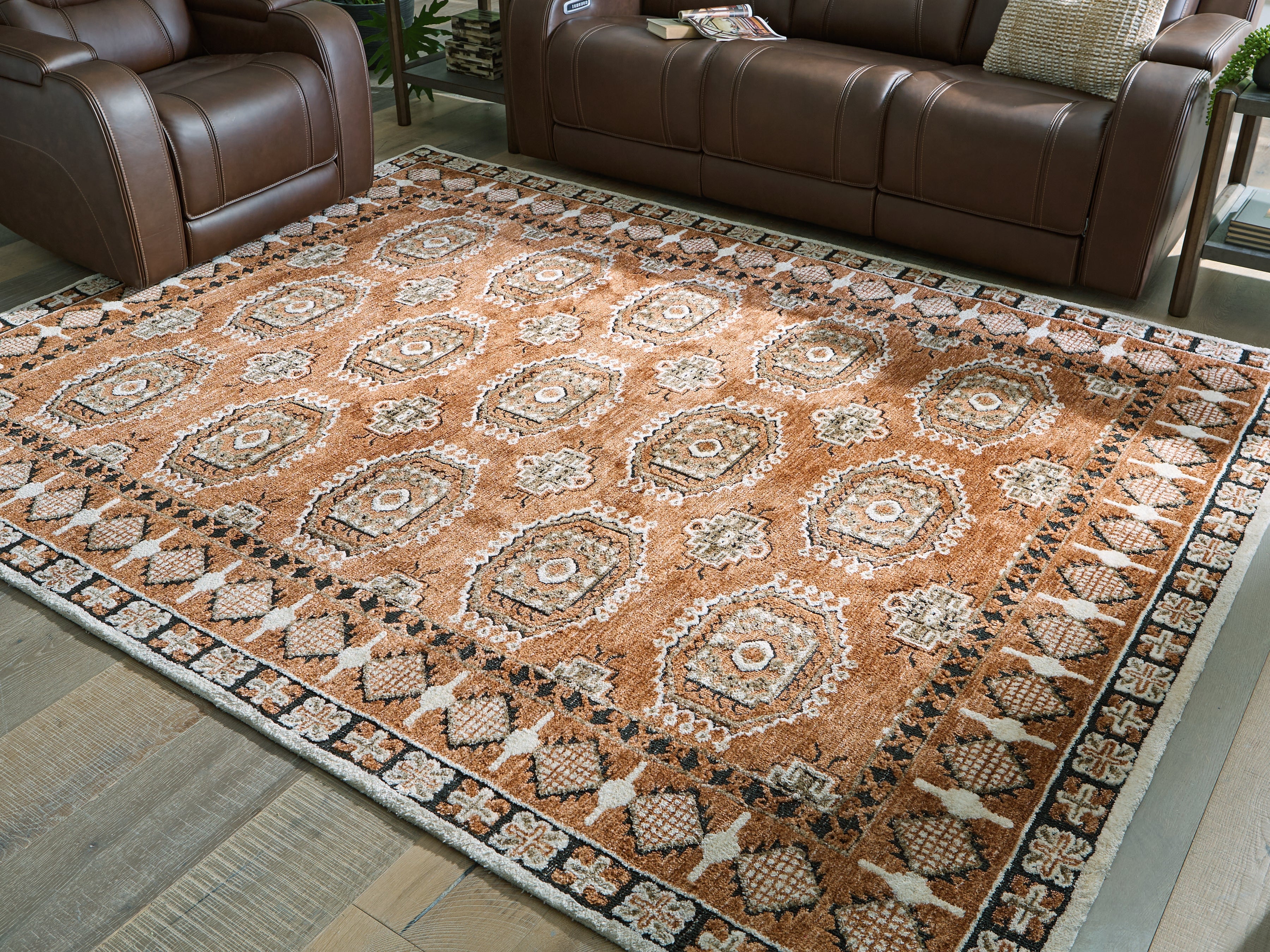 Coral Furniture - Ashley Furniture - Qaabiz Rug - 5' x 7' Area Rug / Sienna/Ivory/Black - R407522