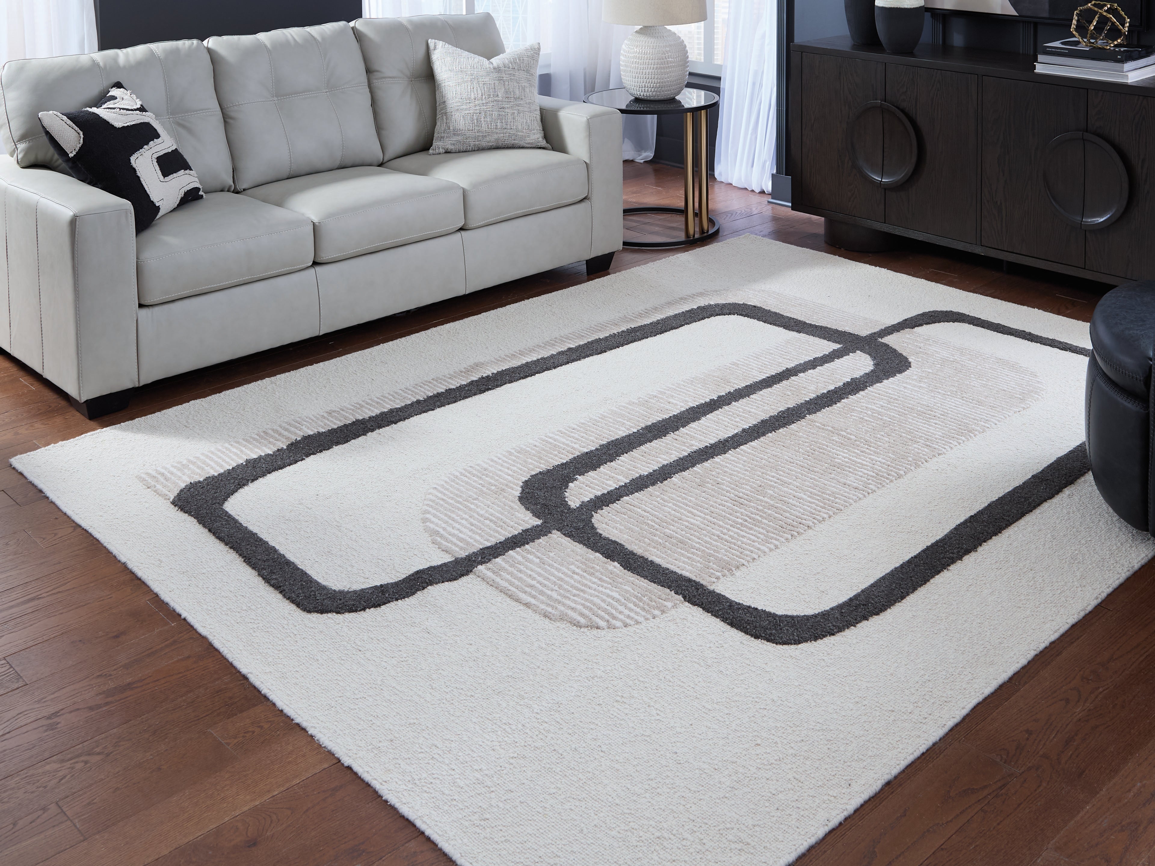 Coral Furniture - Ashley Furniture - Davismour Rug - 7'8" x 10' Area Rug / Ivory/Taupe/Charcoal - R407561