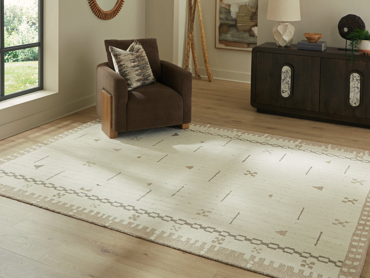 Coral Furniture - Ashley Furniture - Dot Rug - 5' x 7' Area Rug / Cream/Brown/Taupe - R407652