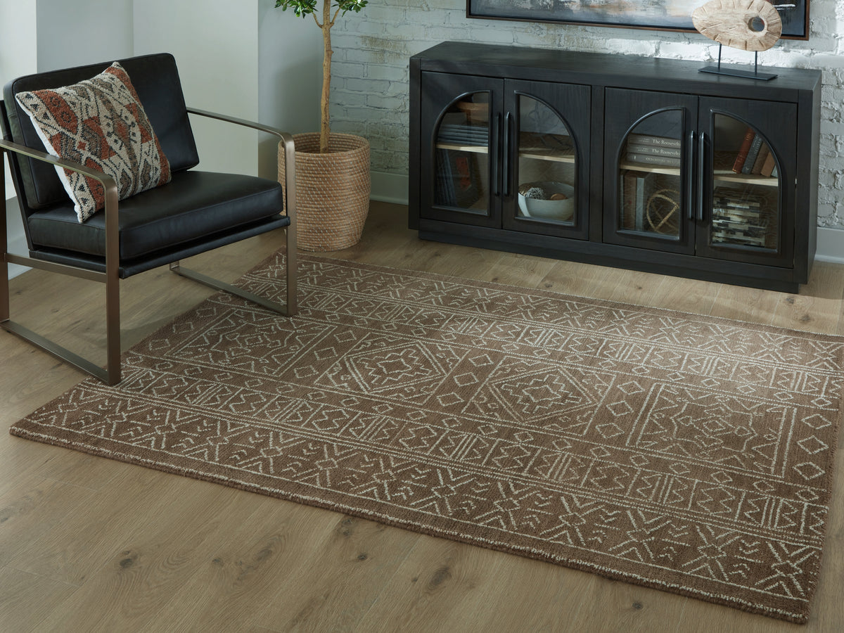 Coral Furniture - Ashley Furniture - Merrittman Rug - 7'8" x 10' Area Rug / Brown/Ivory - R407701