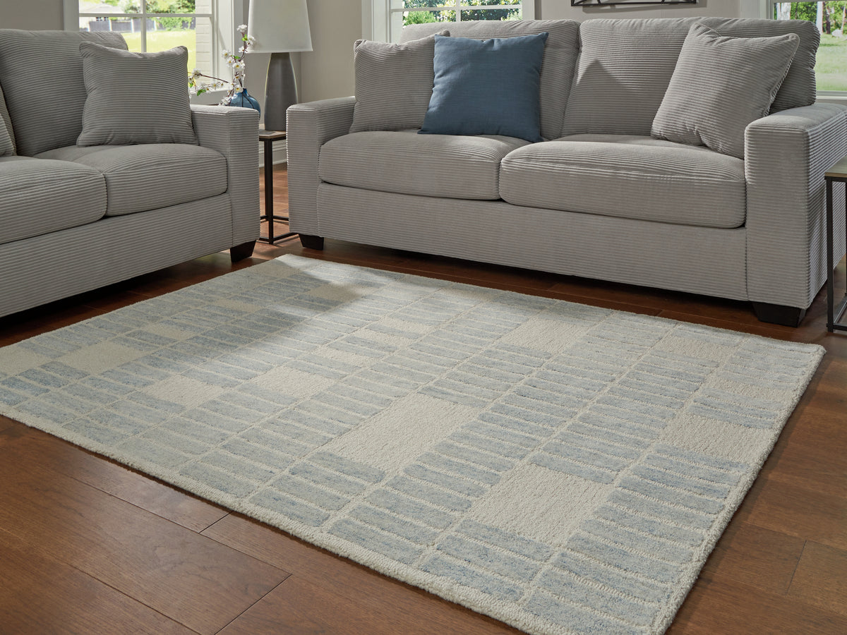 Coral Furniture - Ashley Furniture - Dylanton Rug - 5' x 7' Area Rug / Ivory/Blue - R407812