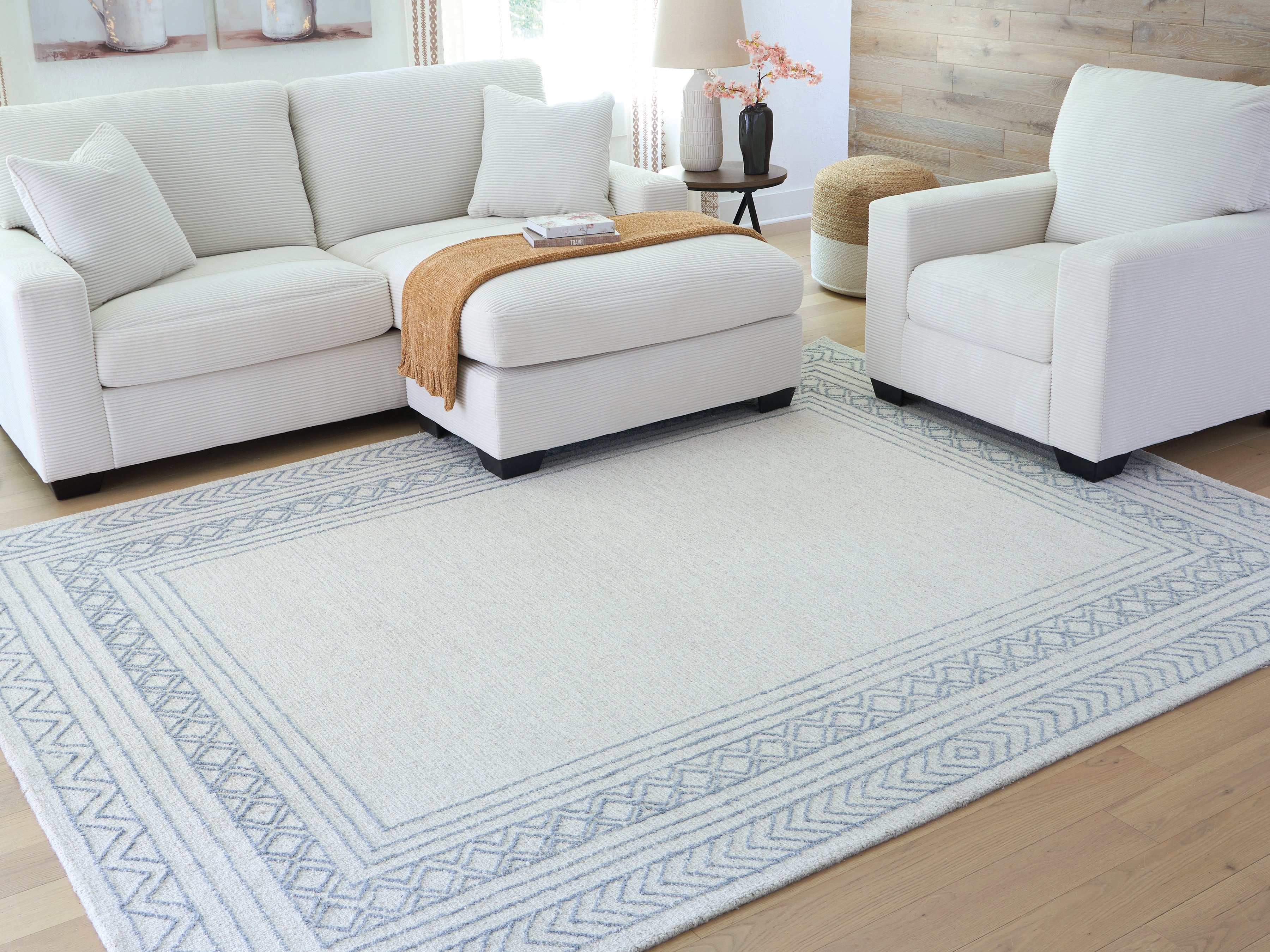Coral Furniture - Ashley Furniture - Azelhurst Rug - 5' x 7' Area Rug / Blue/Ivory/Gray - R407852