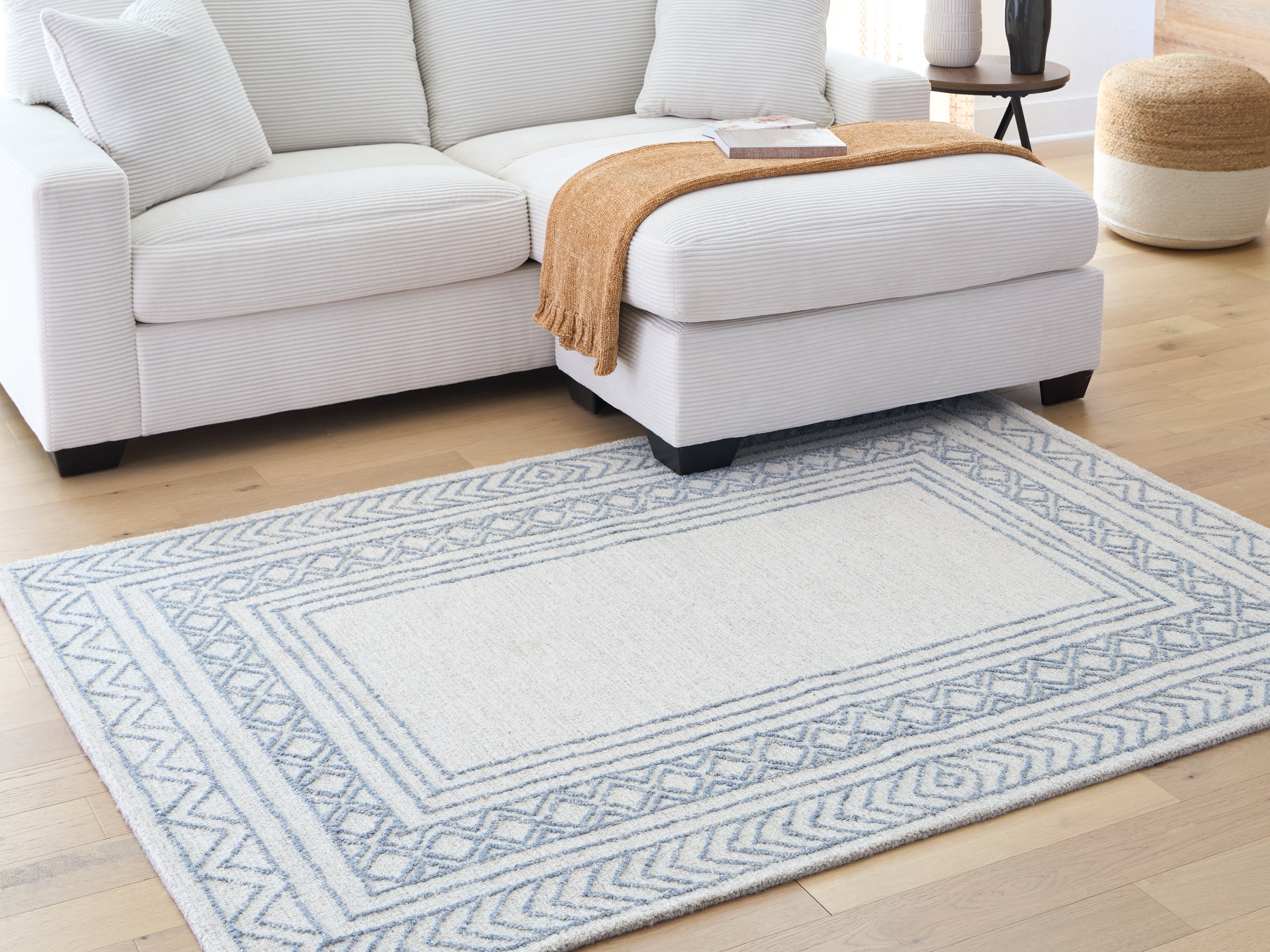 Coral Furniture - Ashley Furniture - Azelhurst Rug - 5' x 7' Area Rug / Blue/Ivory/Gray - R407852