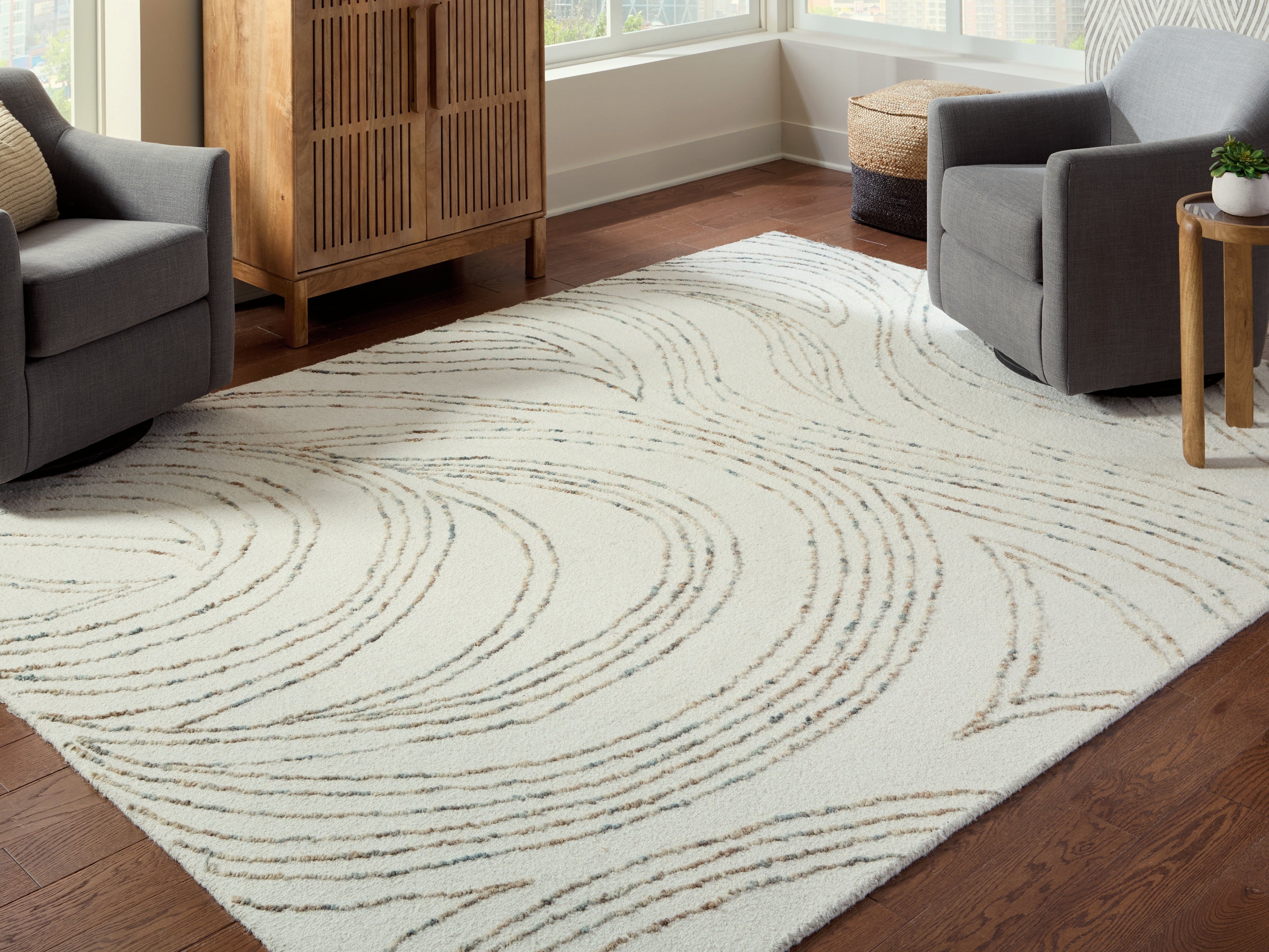 Coral Furniture - Ashley Furniture - Deenbury Rug - 7'8" x 10' Area Rug / Ivory/Green/Brown - R407861