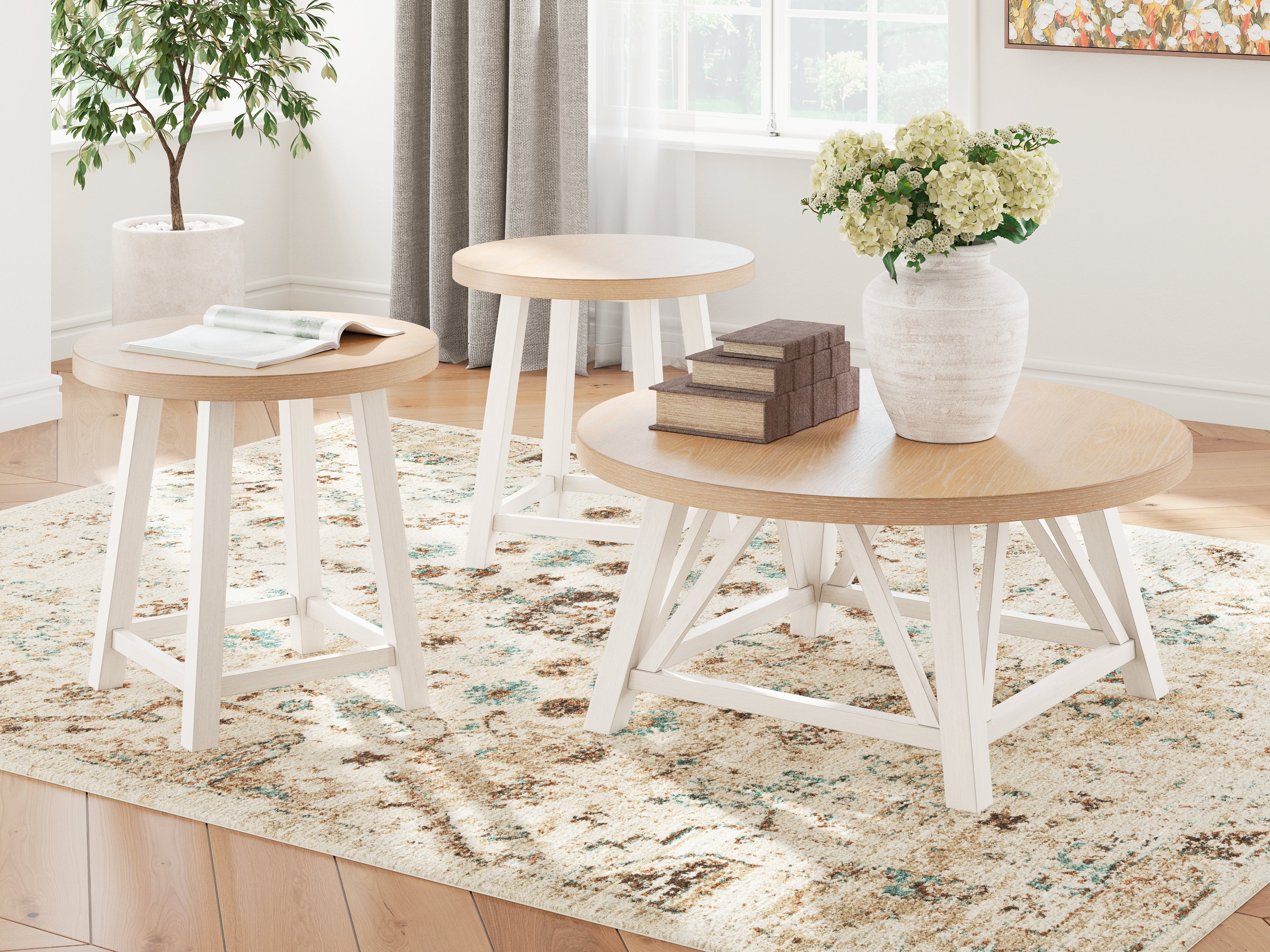 Coral Furniture - Ashley Furniture - Fawndell Table (Set of 3) - Occasional Table Set (3/CN) / Antique White/Brown - T193-13