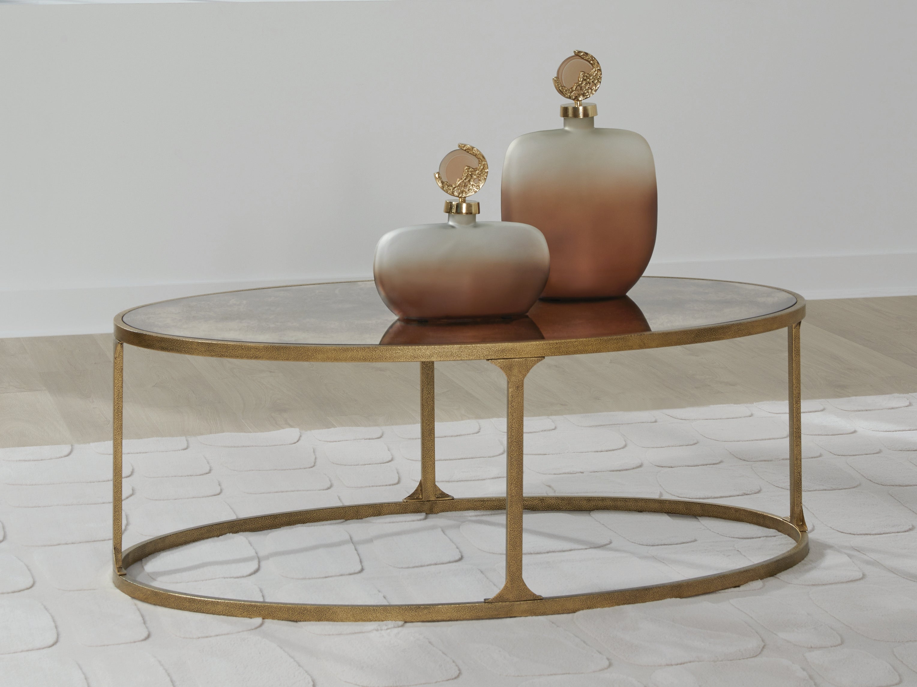 Coral Furniture - Ashley Furniture - Korajane Coffee Table - Oval Cocktail Table / Antique Gold - T399-0