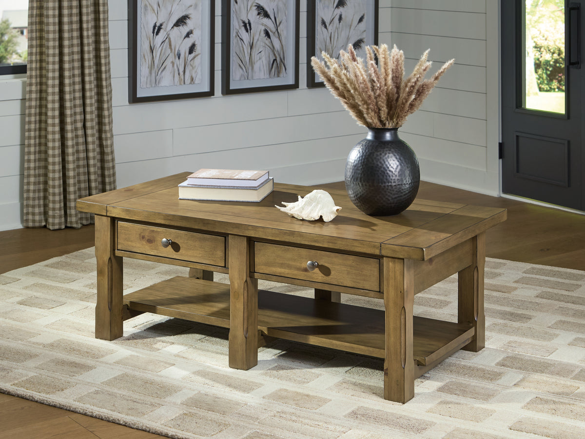 Coral Furniture - Ashley Furniture - Vandenmore Coffee Table - Rectangular Cocktail Table / Medium Brown - T539-1