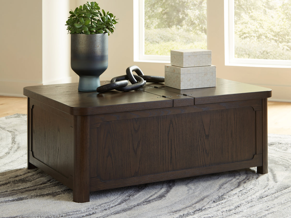Coral Furniture - Ashley Furniture - Breckington Coffee Table With Storage - Cocktail Table with Storage / Dark Brown - T678-20