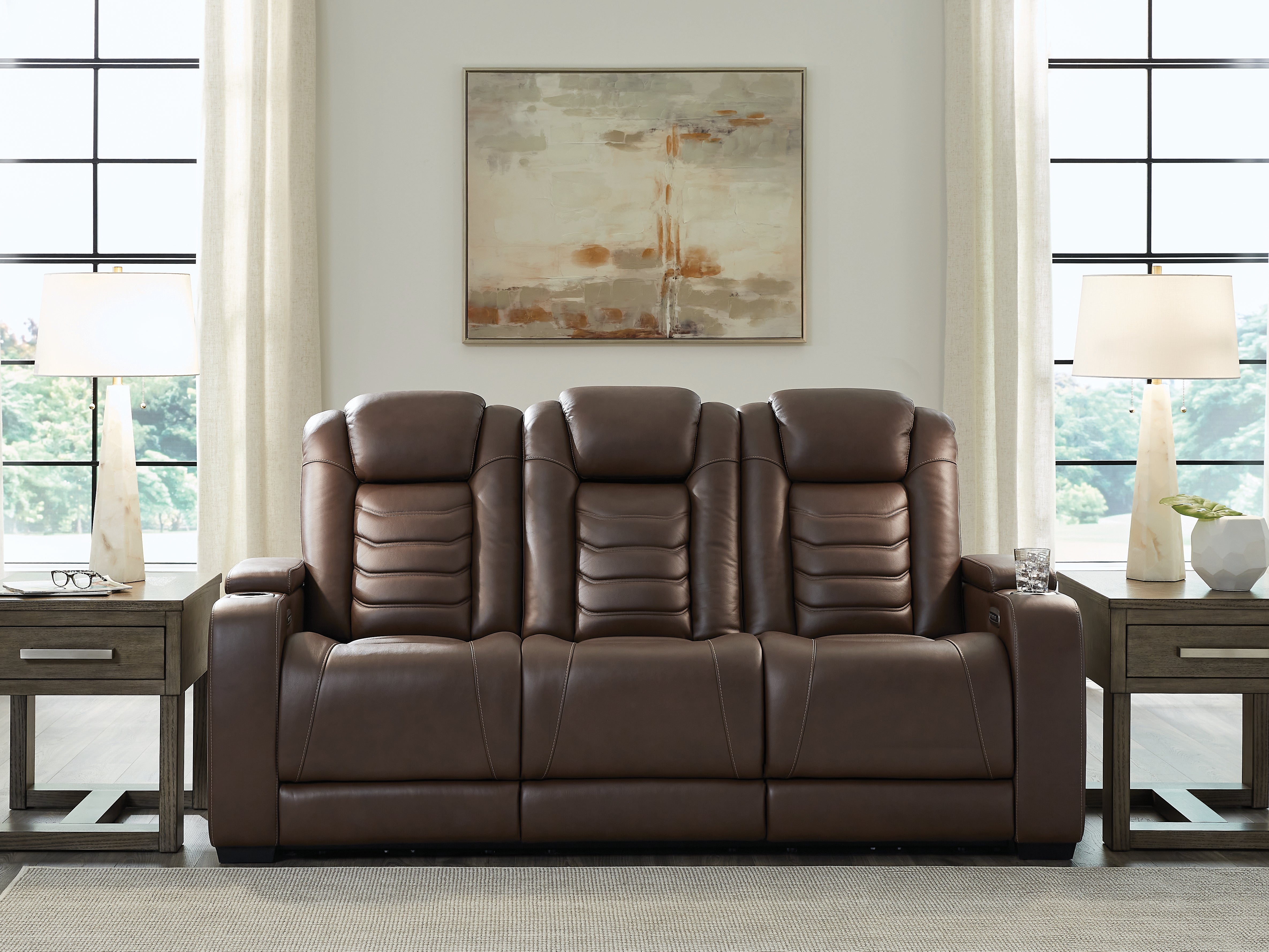 Coral Furniture - Ashley Furniture - High Impact Living Room - PWR REC Sofa with ADJ Headrest / Tobacco - U1060115