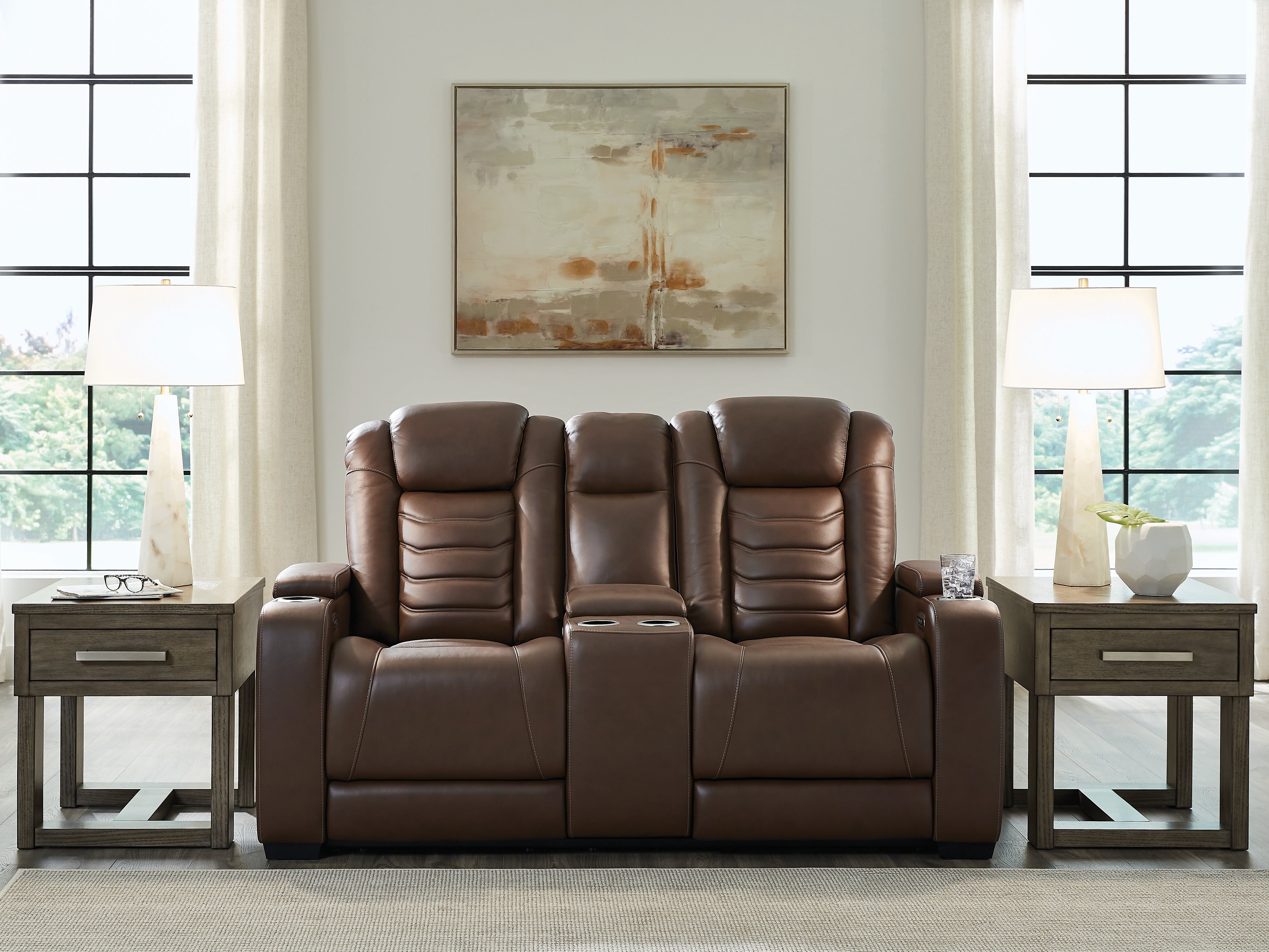 Coral Furniture - Ashley Furniture - High Impact Living Room - PWR REC Loveseat/CON/ADJ HDRST / Tobacco - U1060118